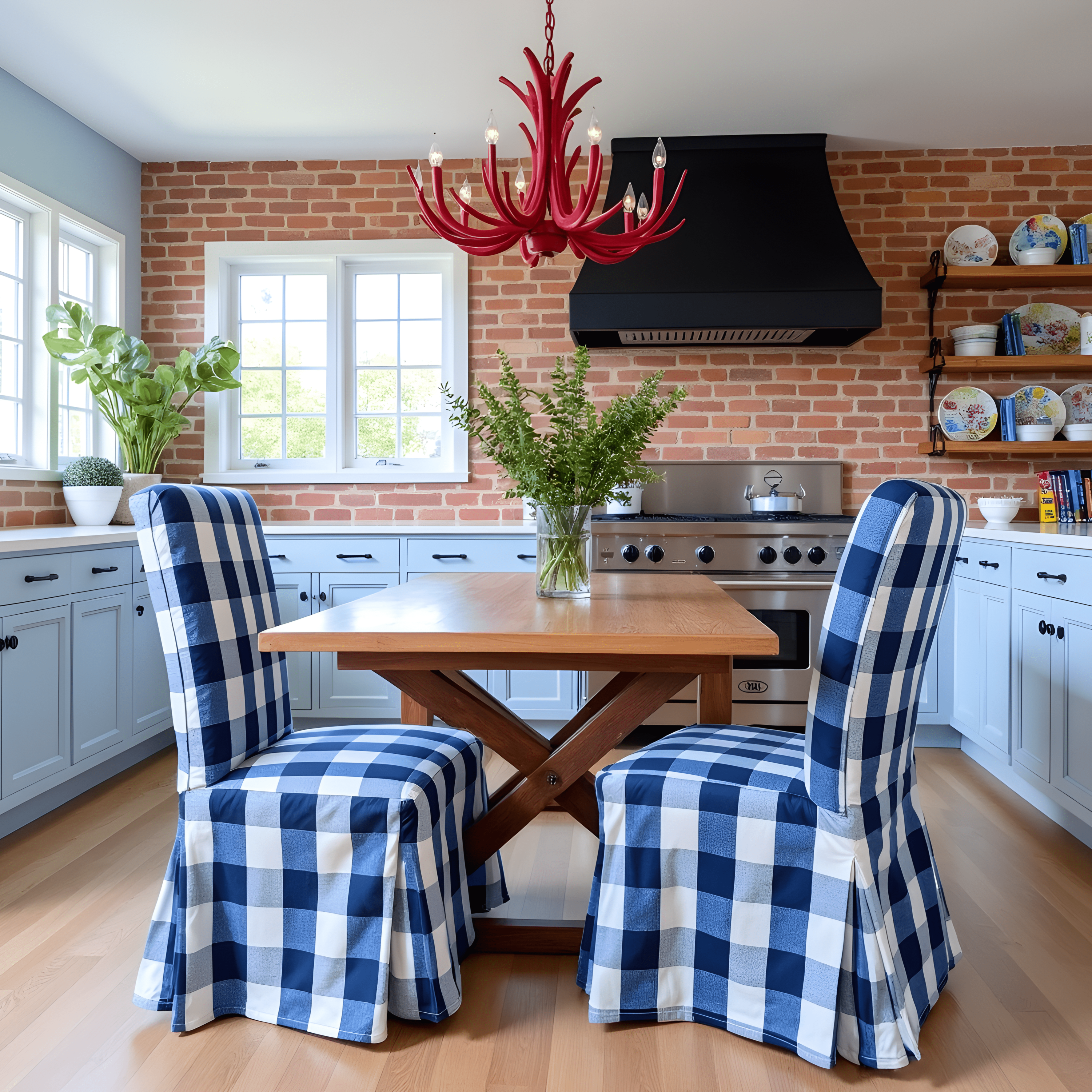 Rockin Cushions IKEA Henriksdal Dining Buffalo Check Navy Blue Floor Length Dining Chair Cover, Compatible with IKEA Henriksdal