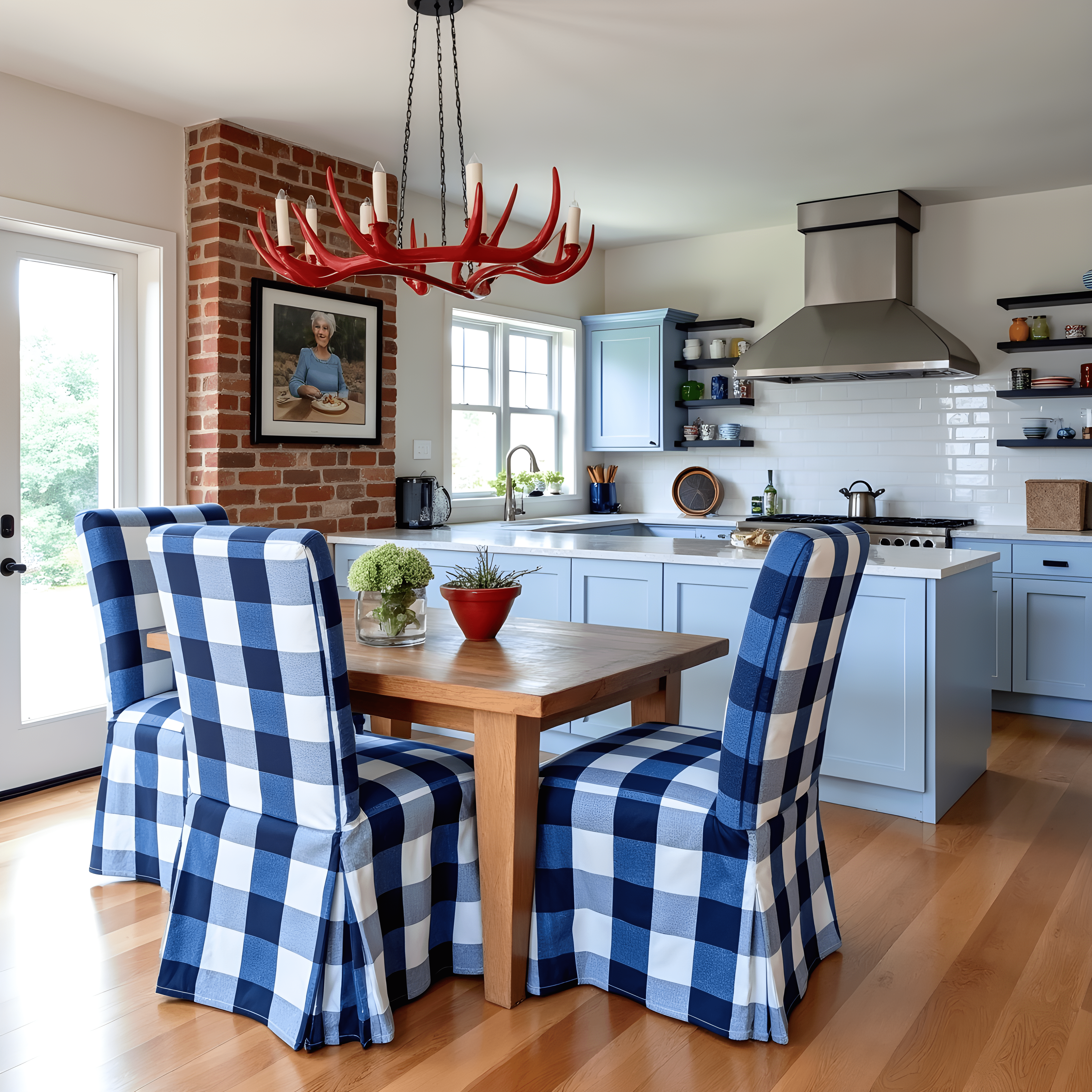 Rockin Cushions IKEA Henriksdal Dining Buffalo Check Navy Blue Floor Length Dining Chair Cover, Compatible with IKEA Henriksdal