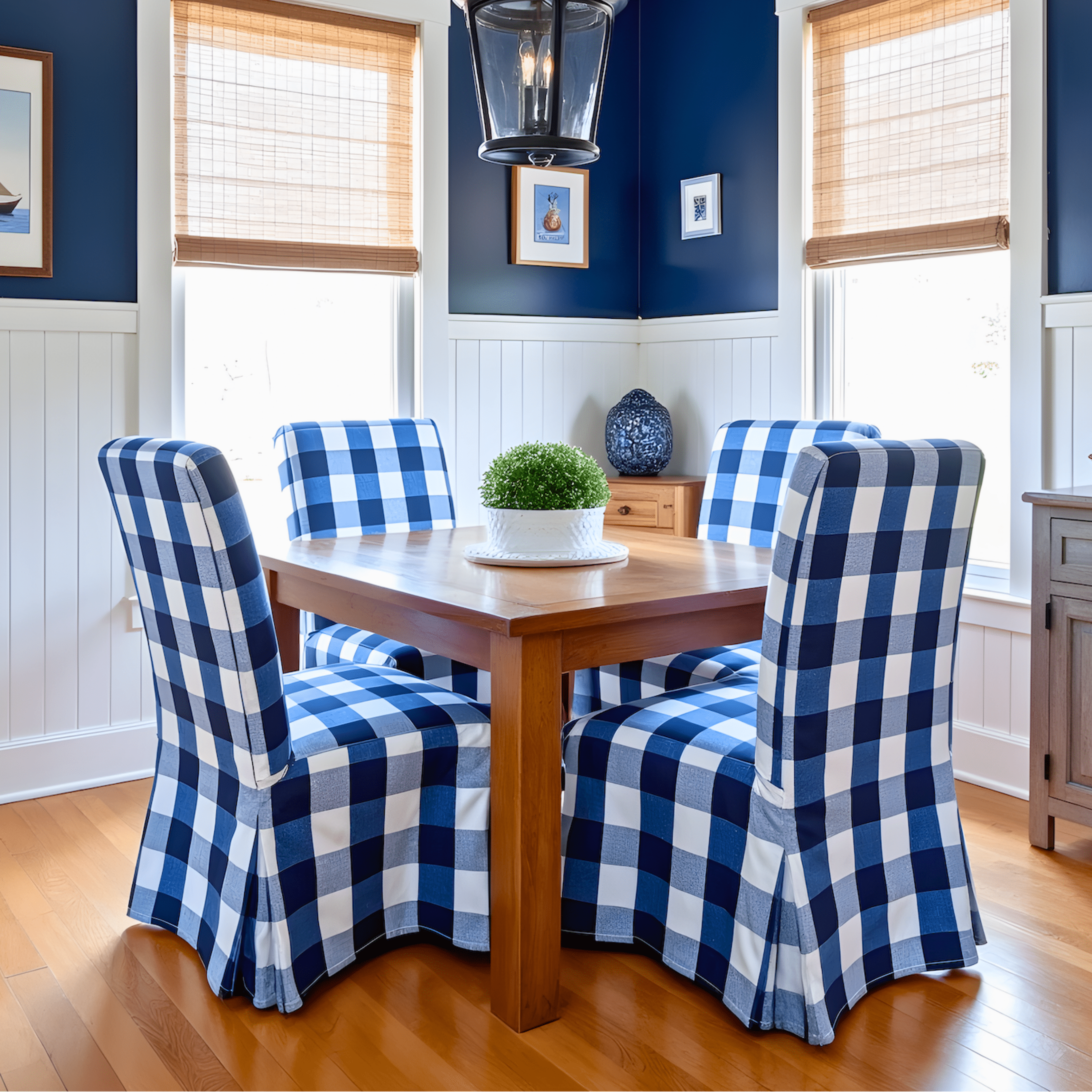 Rockin Cushions IKEA Henriksdal Dining Buffalo Check Navy Blue Floor Length Dining Chair Cover, Compatible with IKEA Henriksdal