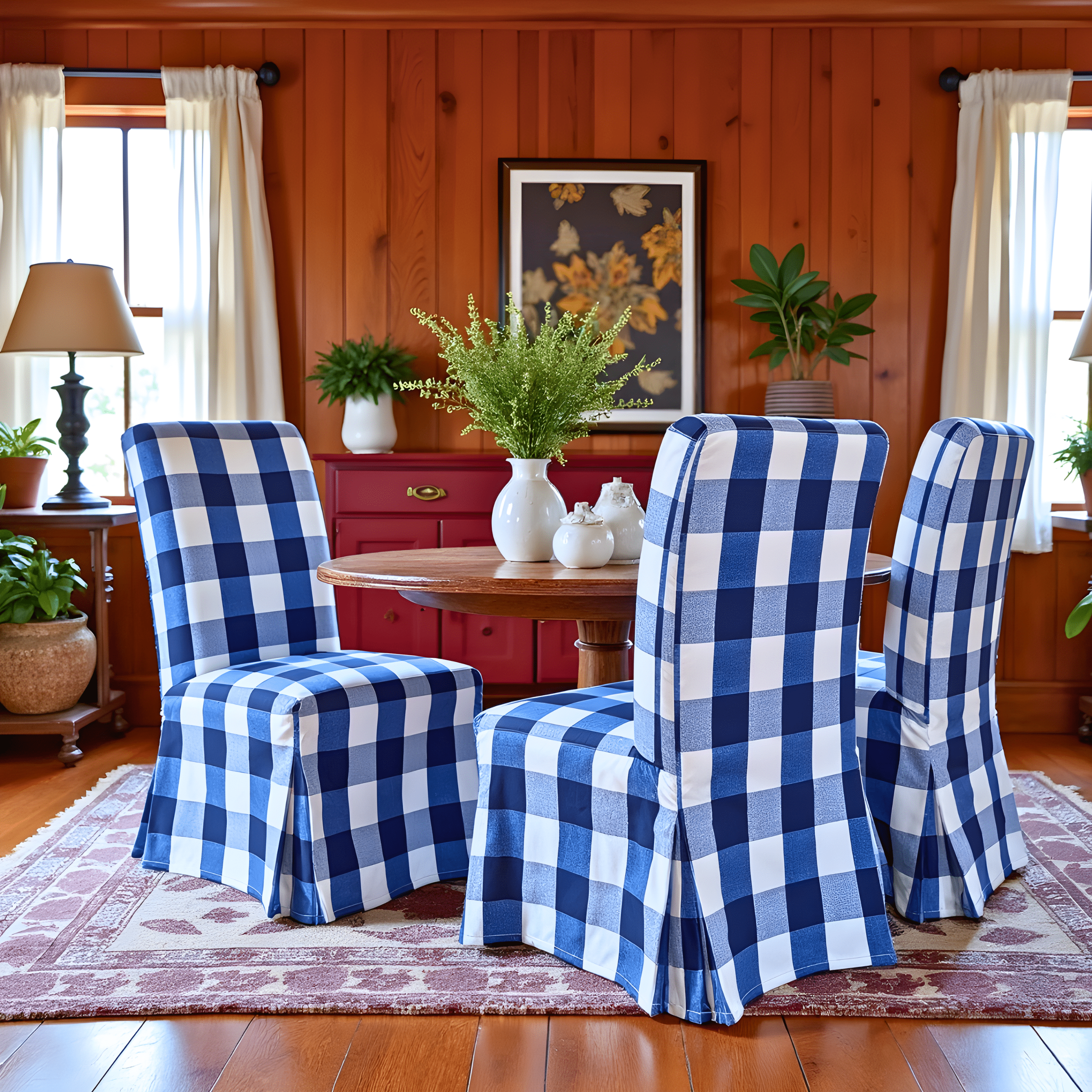 Rockin Cushions IKEA Henriksdal Dining Buffalo Check Navy Blue Floor Length Dining Chair Cover, Compatible with IKEA Henriksdal