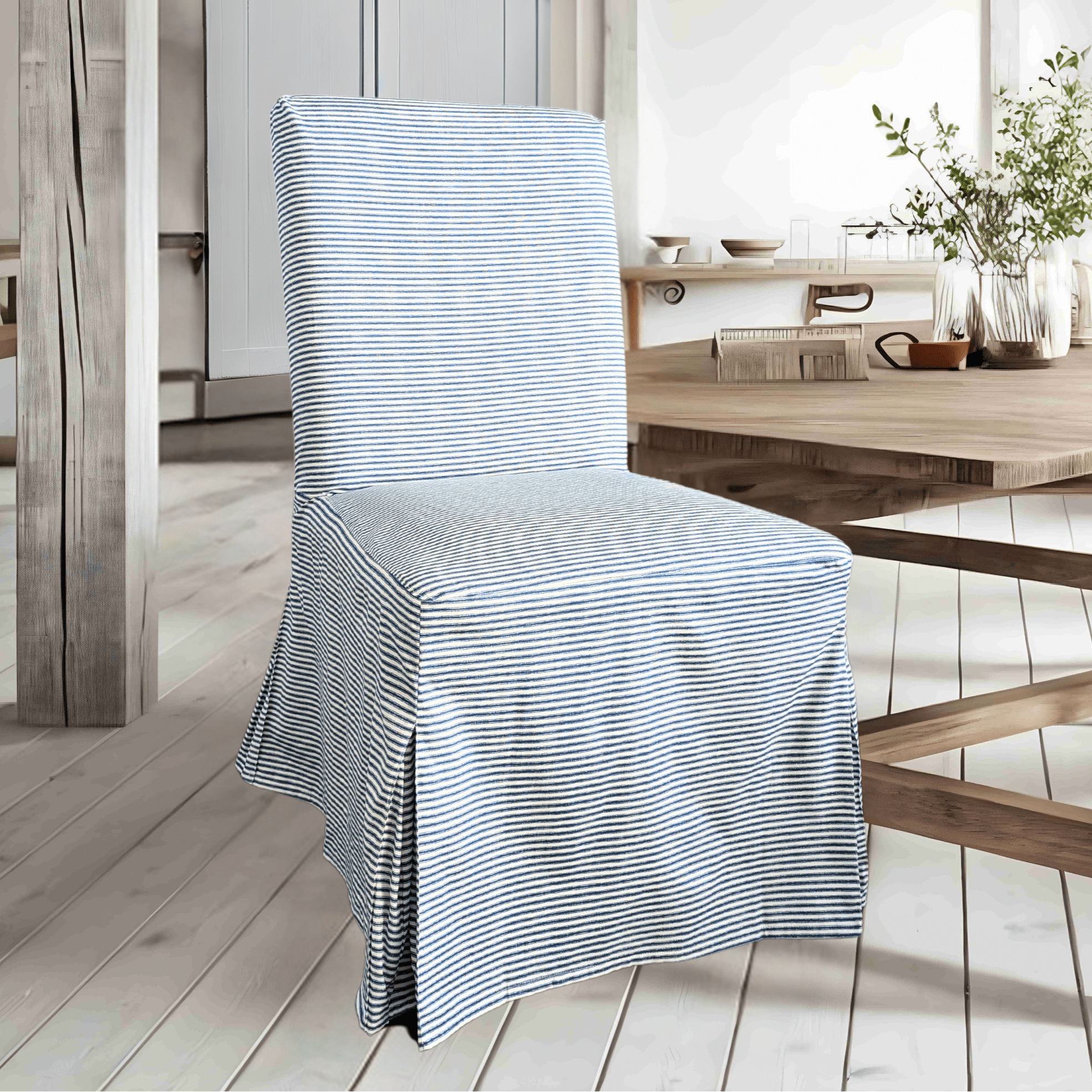 Rockin Cushions IKEA Henriksdal Dining Navy Ticking Stripe Floor Length Dining Chair Cover, Compatible with IKEA Henriksdal