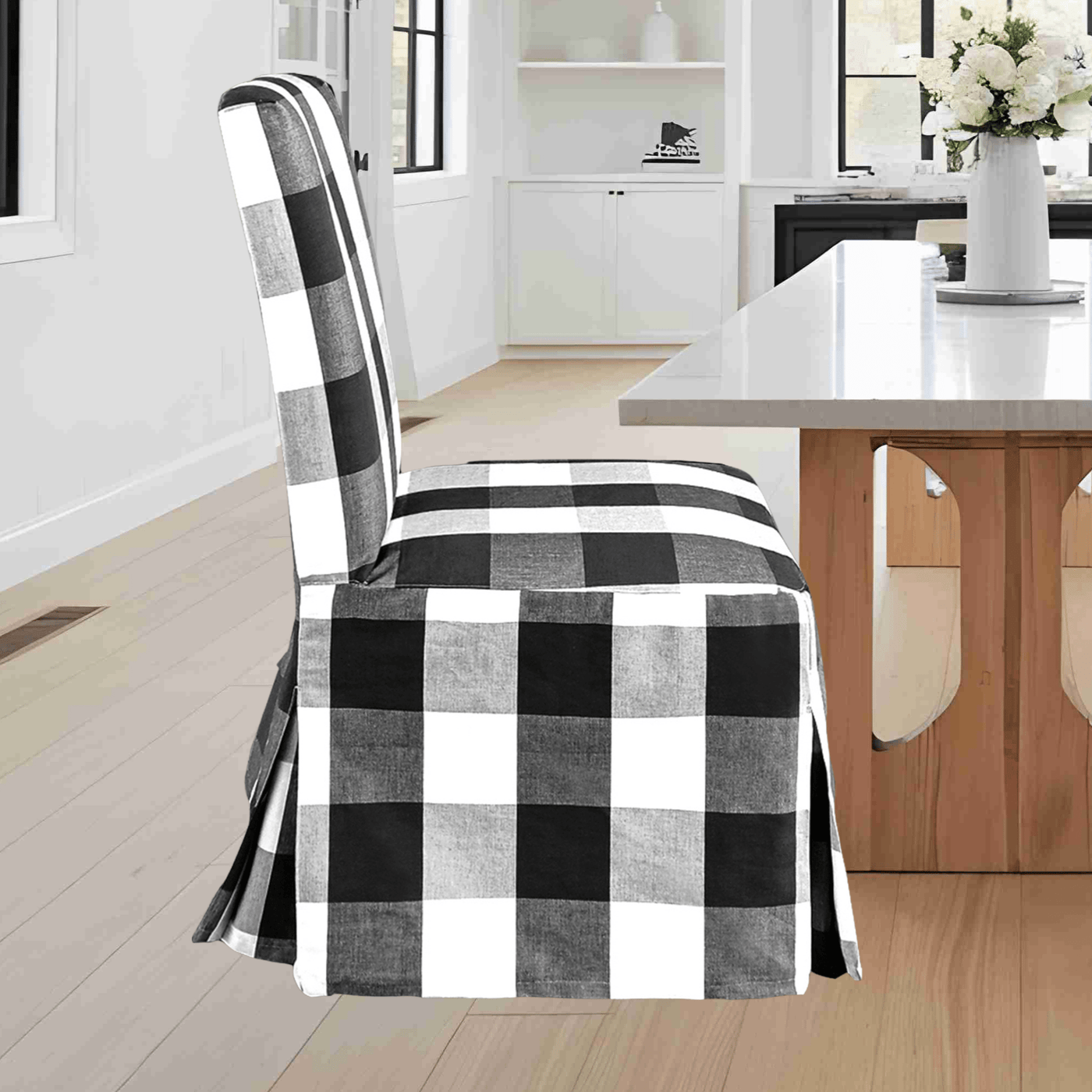 Plaid Buffalo Check Black Floor Length Dining Chair Cover Compatible Rockin Cushions