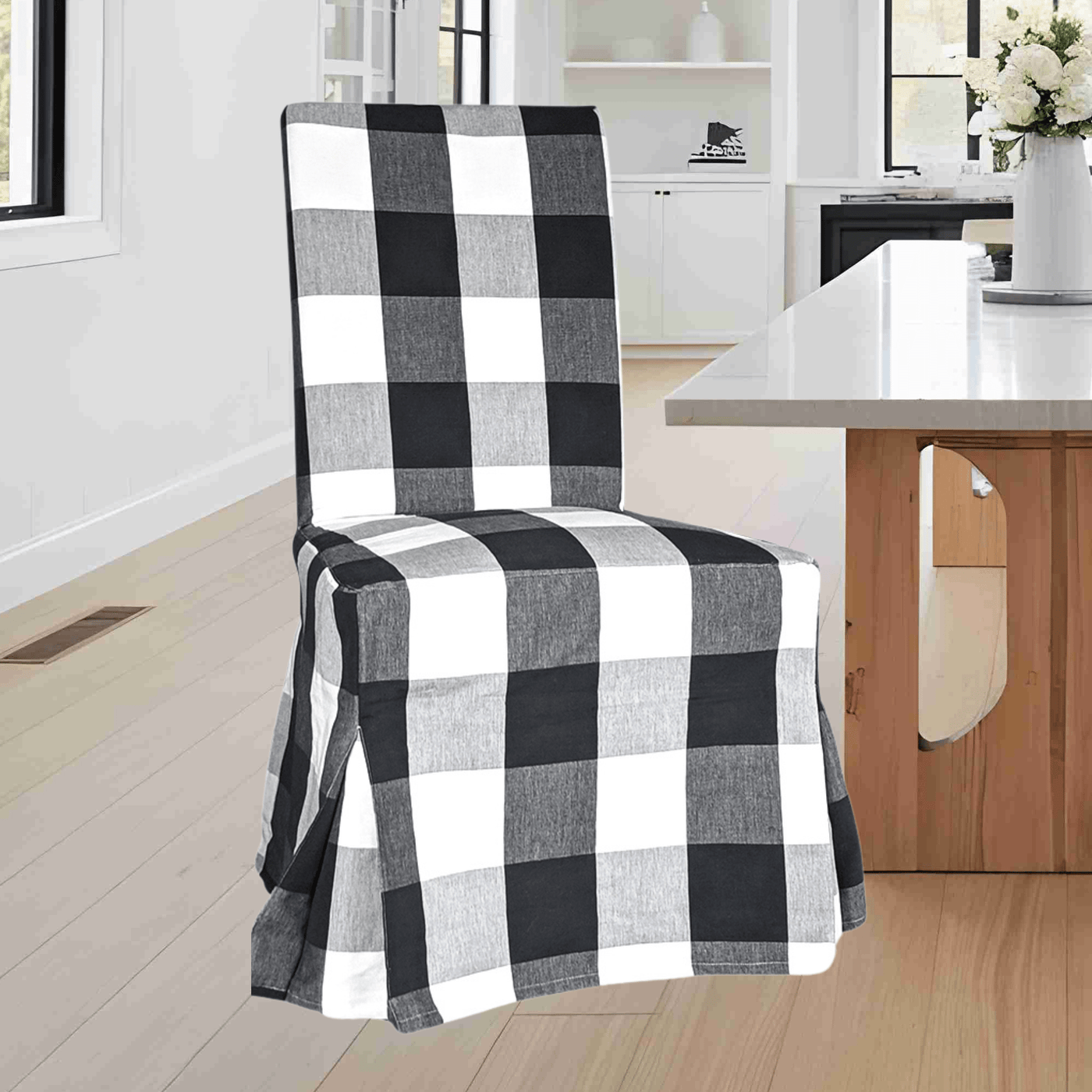 Plaid Buffalo Check Black Floor Length Dining Chair Cover Compatible Rockin Cushions