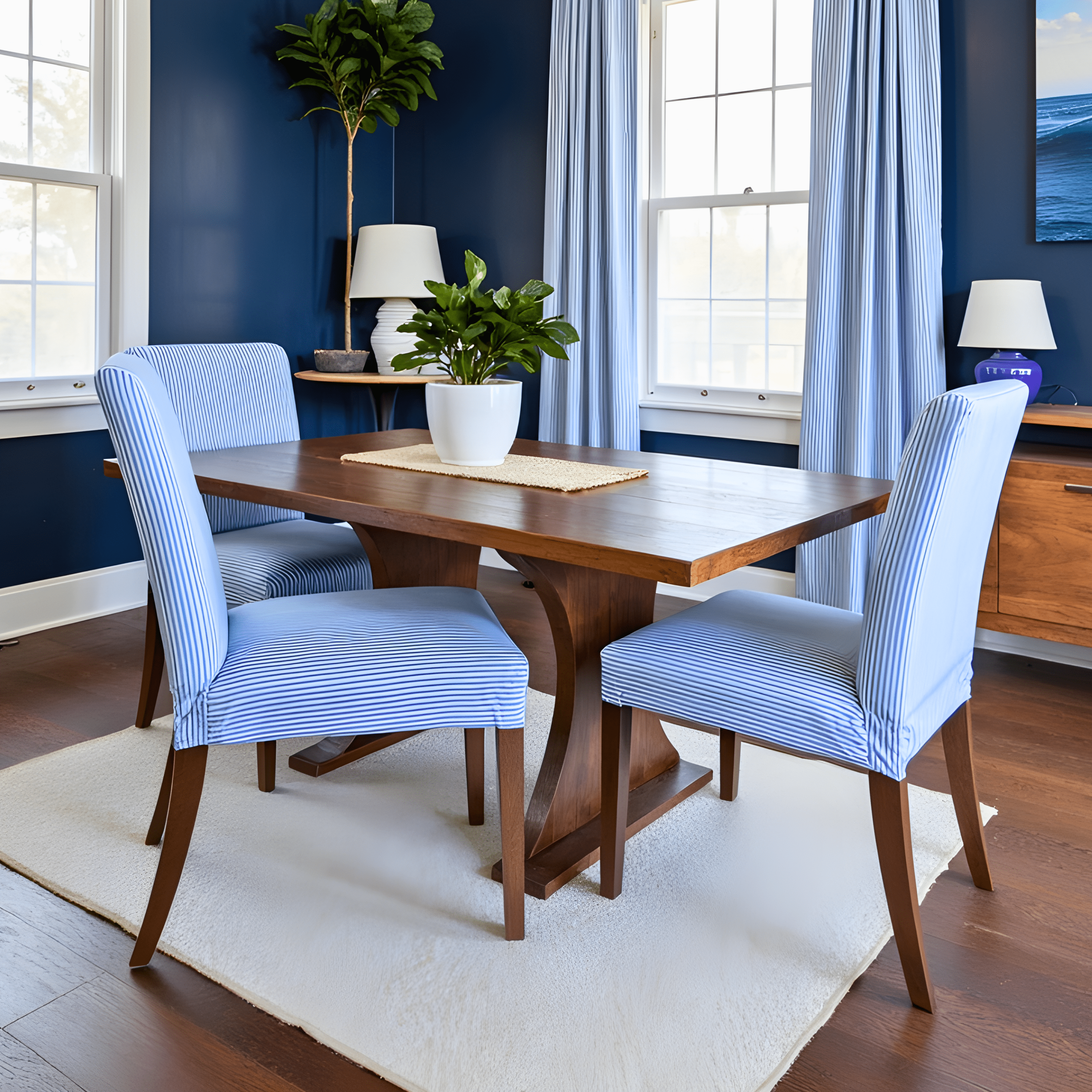 Rockin Cushions IKEA Henriksdal Dining Regular 2 Pack, Blue Ticking Stripe Dining Chair Covers, Compatible with IKEA Henriksdal