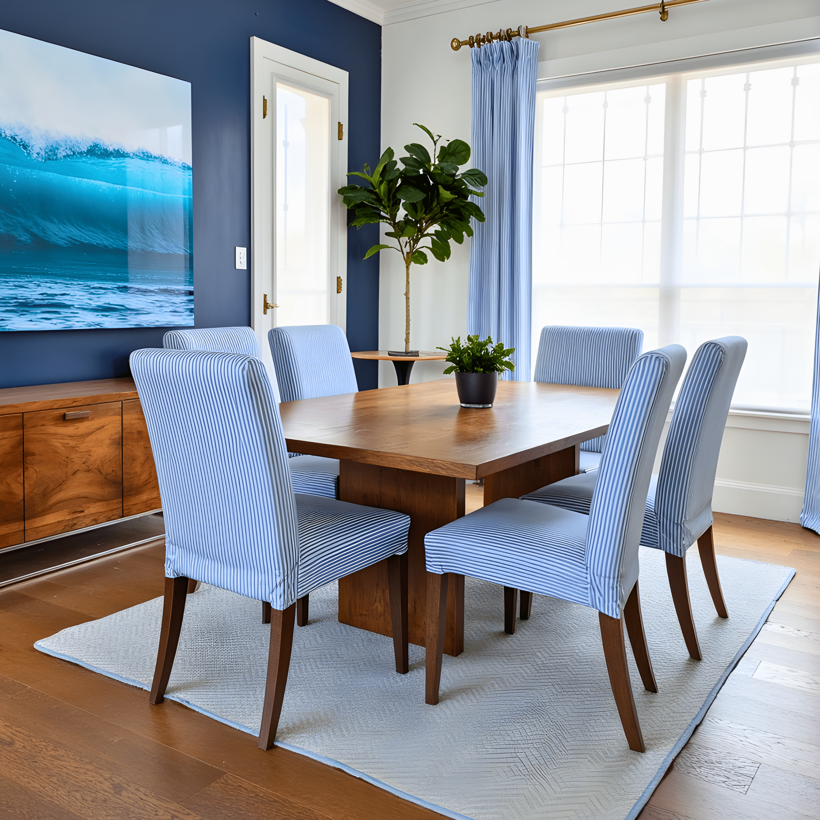 Rockin Cushions IKEA Henriksdal Dining Regular 2 Pack, Blue Ticking Stripe Dining Chair Covers, Compatible with IKEA Henriksdal