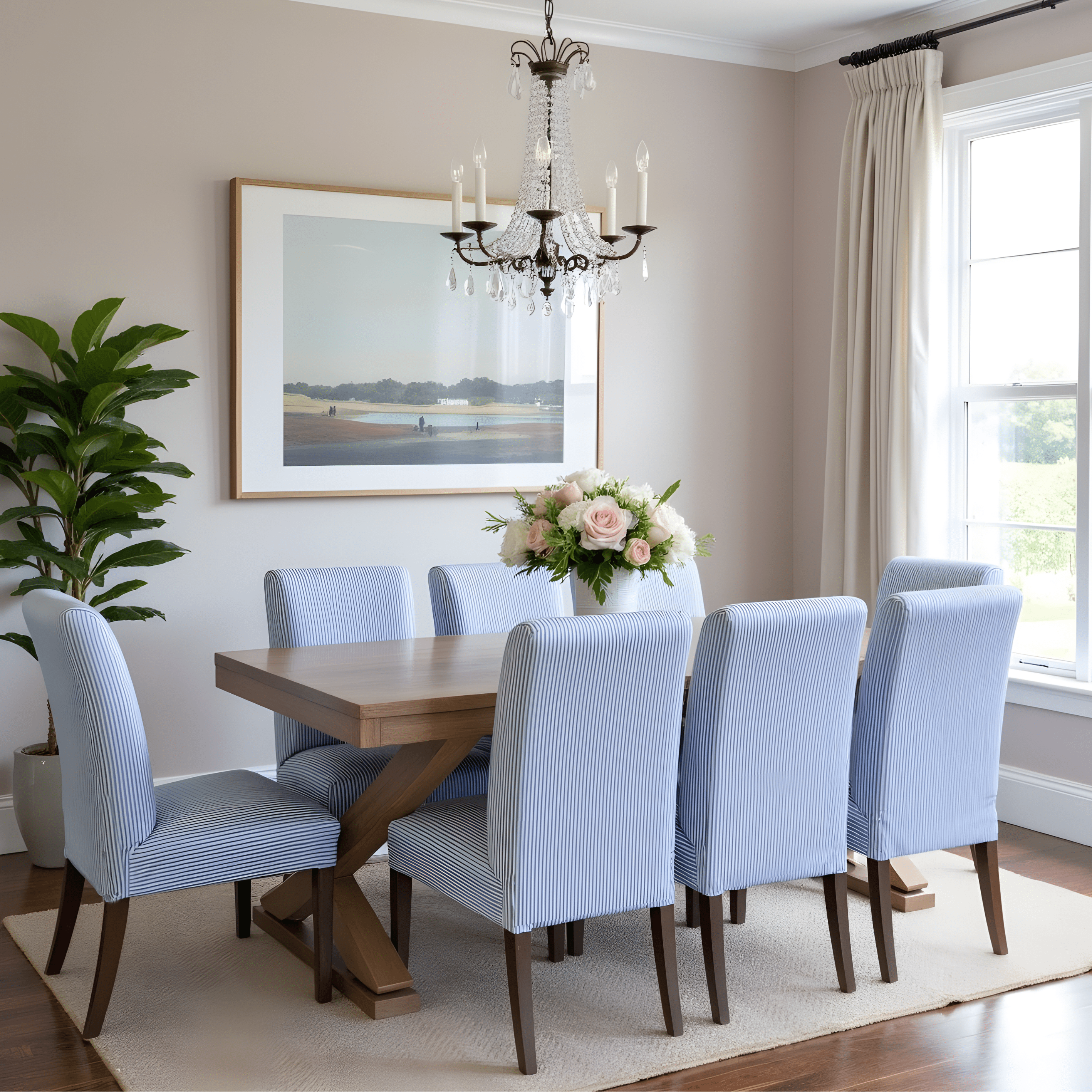 Rockin Cushions IKEA Henriksdal Dining Regular 2 Pack, Blue Ticking Stripe Dining Chair Covers, Compatible with IKEA Henriksdal