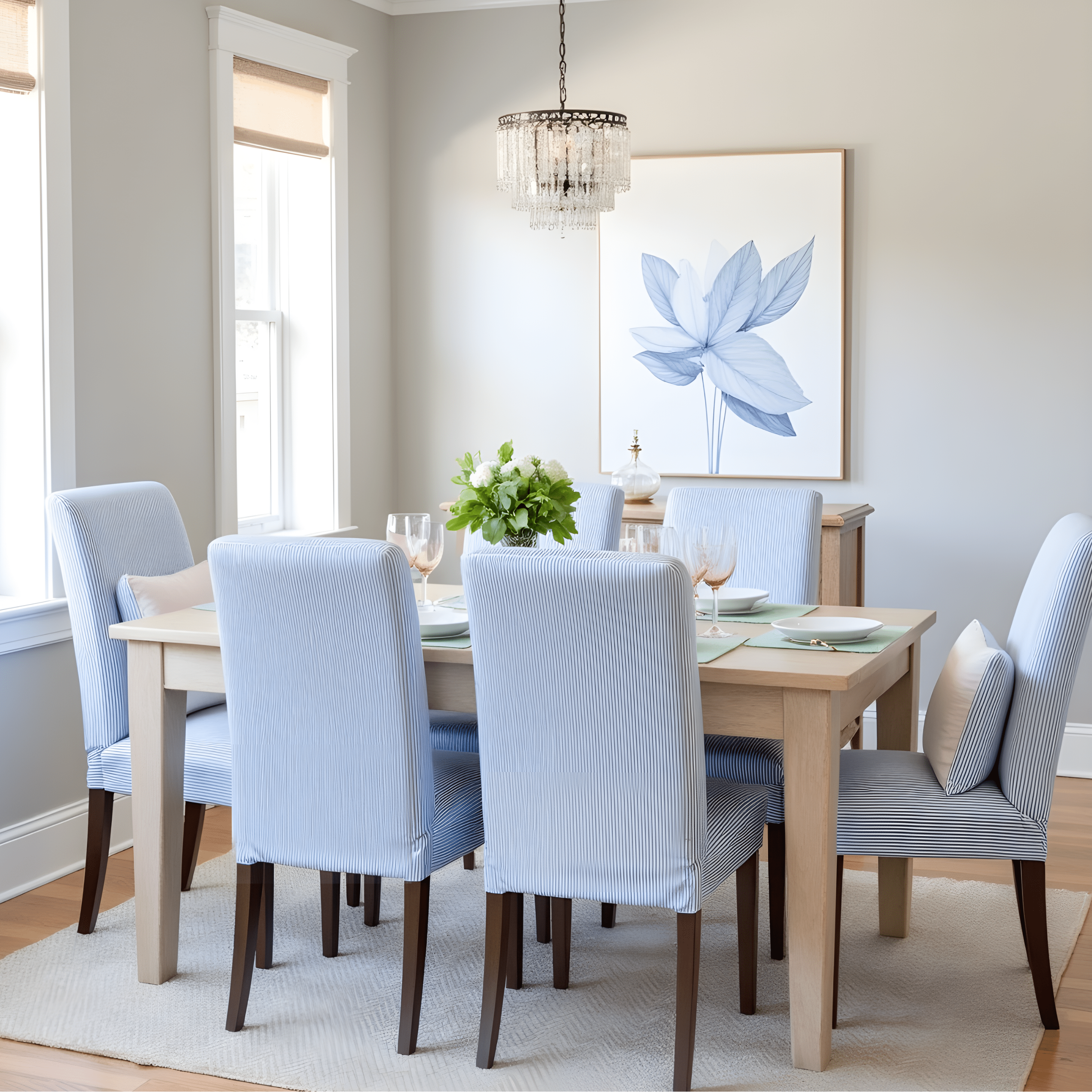 Rockin Cushions IKEA Henriksdal Dining Regular 2 Pack, Blue Ticking Stripe Dining Chair Covers, Compatible with IKEA Henriksdal