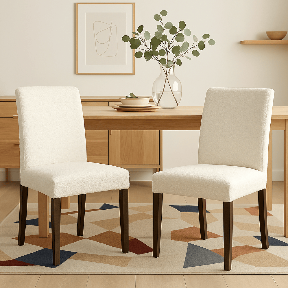 Rockin Cushions IKEA Henriksdal Dining Regular 2 Pack, Boucle Natural White Dining Chair Covers, Compatible with IKEA Henriksdal, Euro/Aus