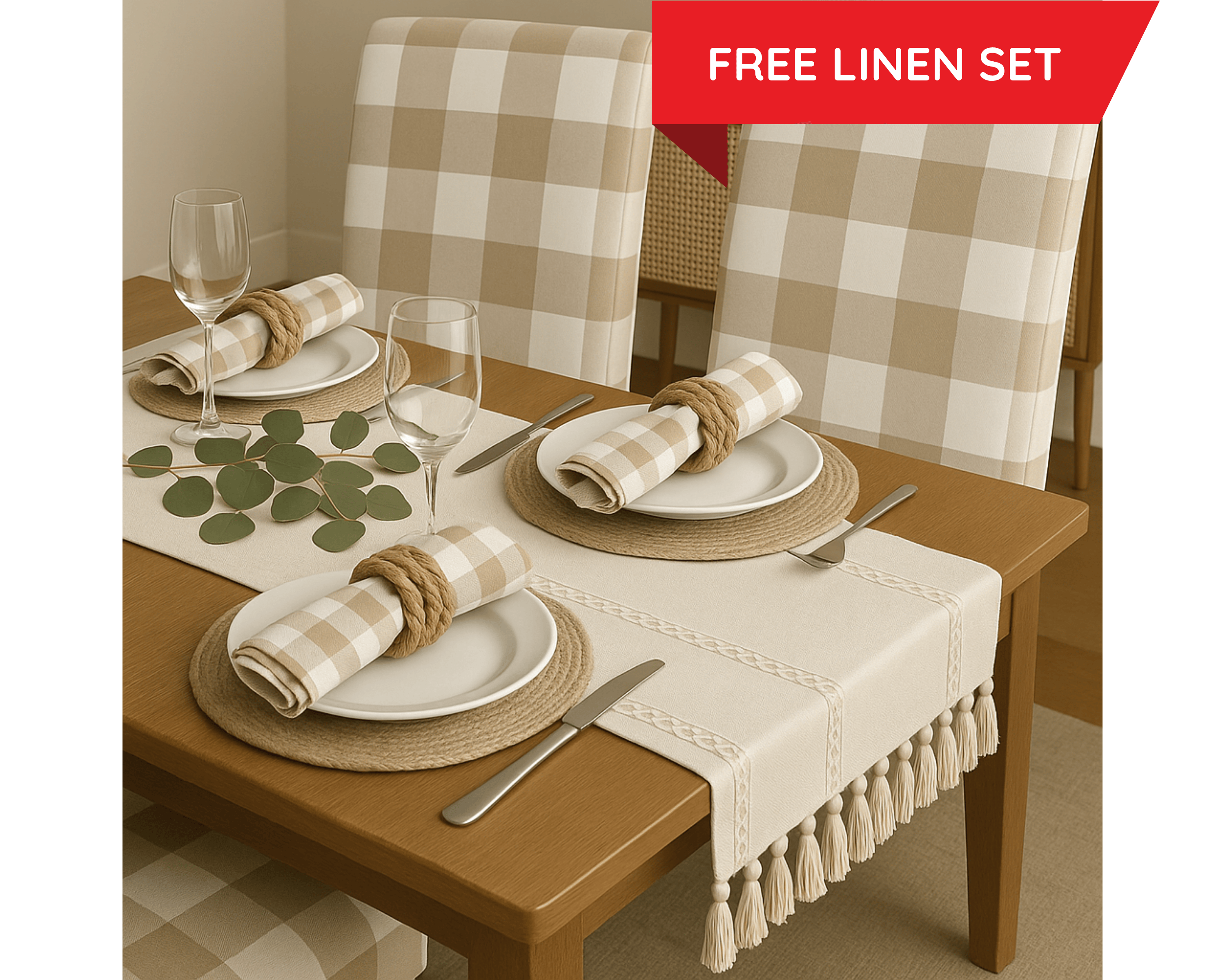 Rockin Cushions IKEA Henriksdal Dining Regular 2 Pack, Buffalo Check Beige Dining Chair Cover, Compatible with IKEA Henriksdal