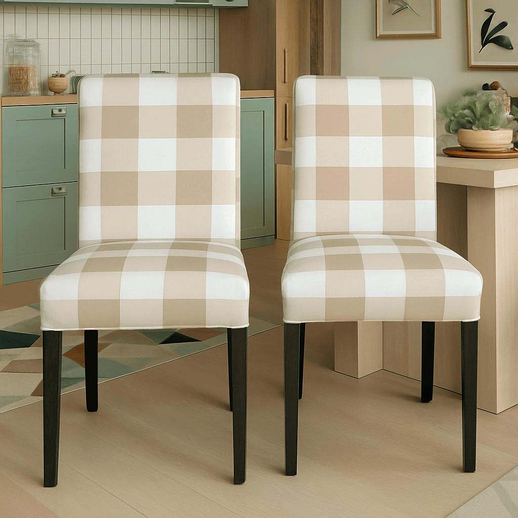 Rockin Cushions IKEA Henriksdal Dining Regular 2 Pack, Buffalo Check Beige Dining Chair Cover, Compatible with IKEA Henriksdal, Euro/Aus