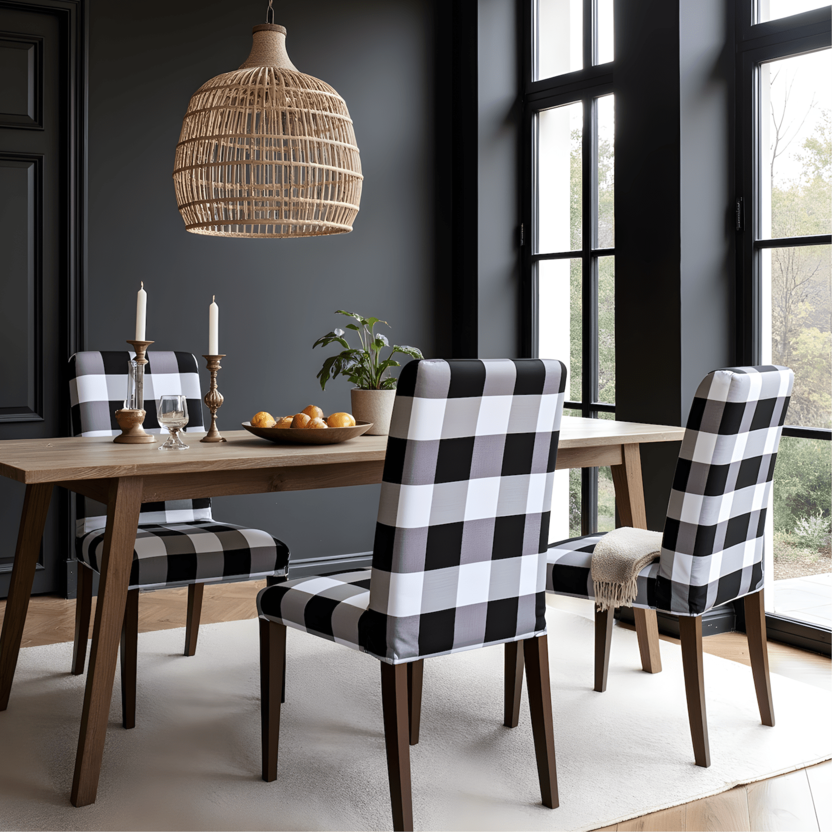 Rockin Cushions IKEA Henriksdal Dining Regular 2 Pack, Buffalo Check Black White Dining Chair Covers, Compatible with IKEA Henriksdal