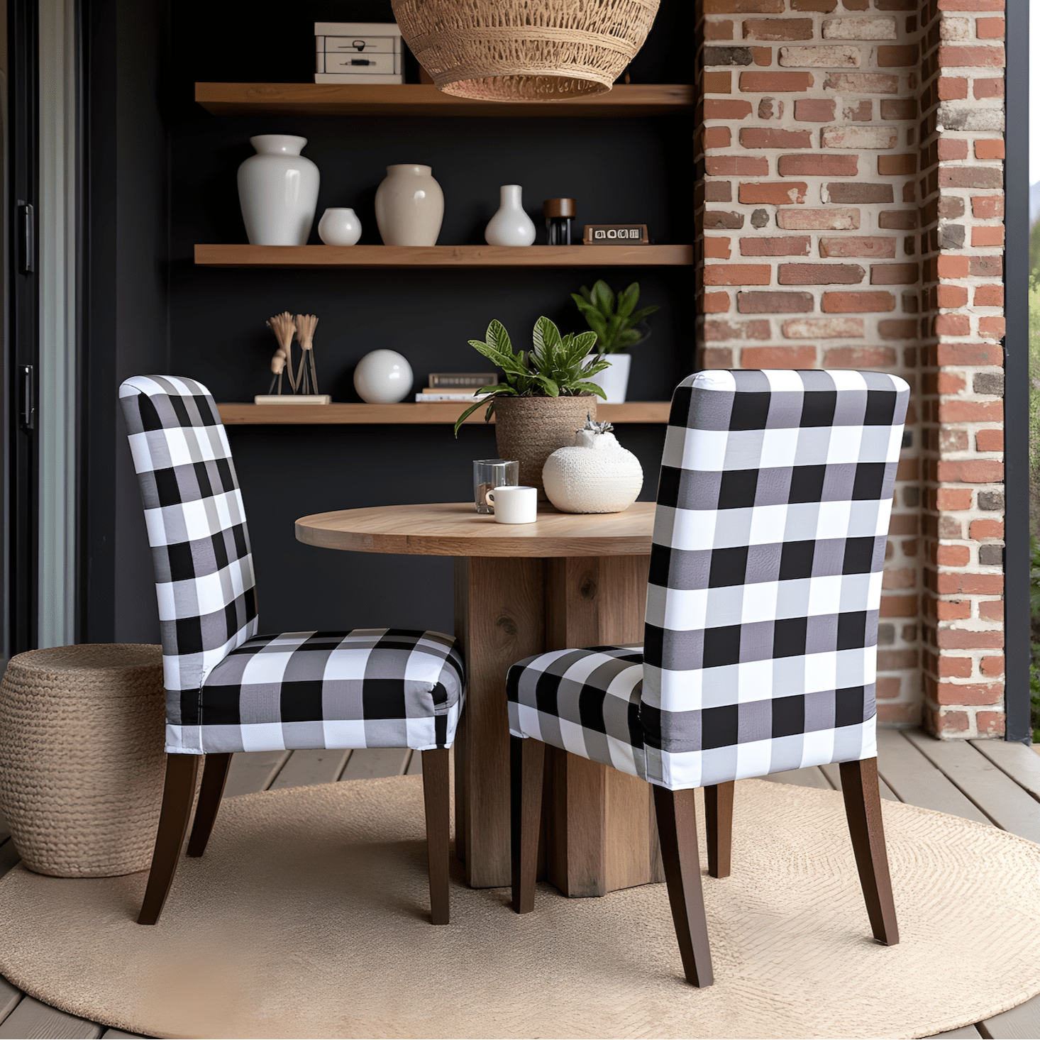 Rockin Cushions IKEA Henriksdal Dining Regular 2 Pack, Buffalo Check Black White Dining Chair Covers, Compatible with IKEA Henriksdal