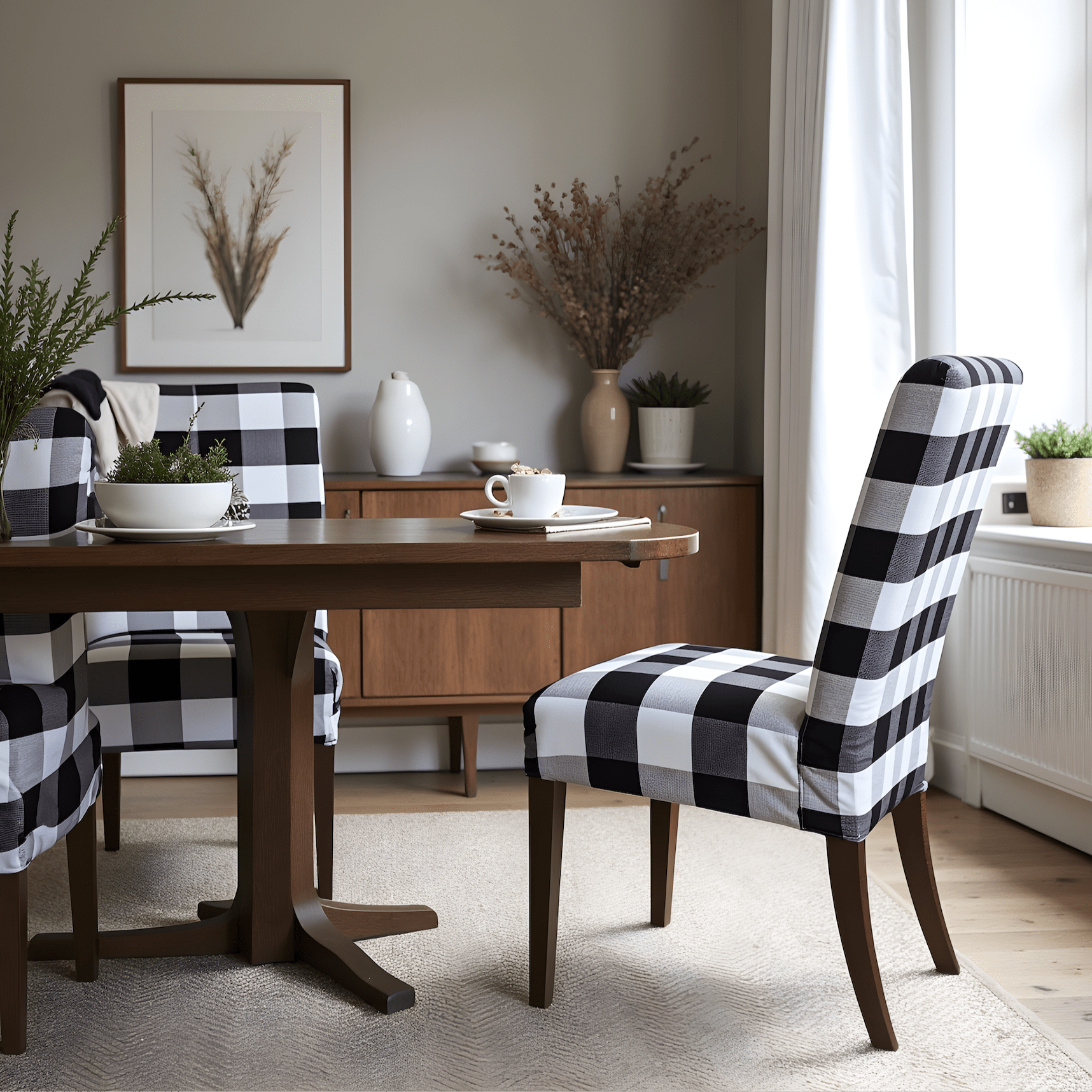 Rockin Cushions IKEA Henriksdal Dining Regular 2 Pack, Buffalo Check Black White Dining Chair Covers, Compatible with IKEA Henriksdal