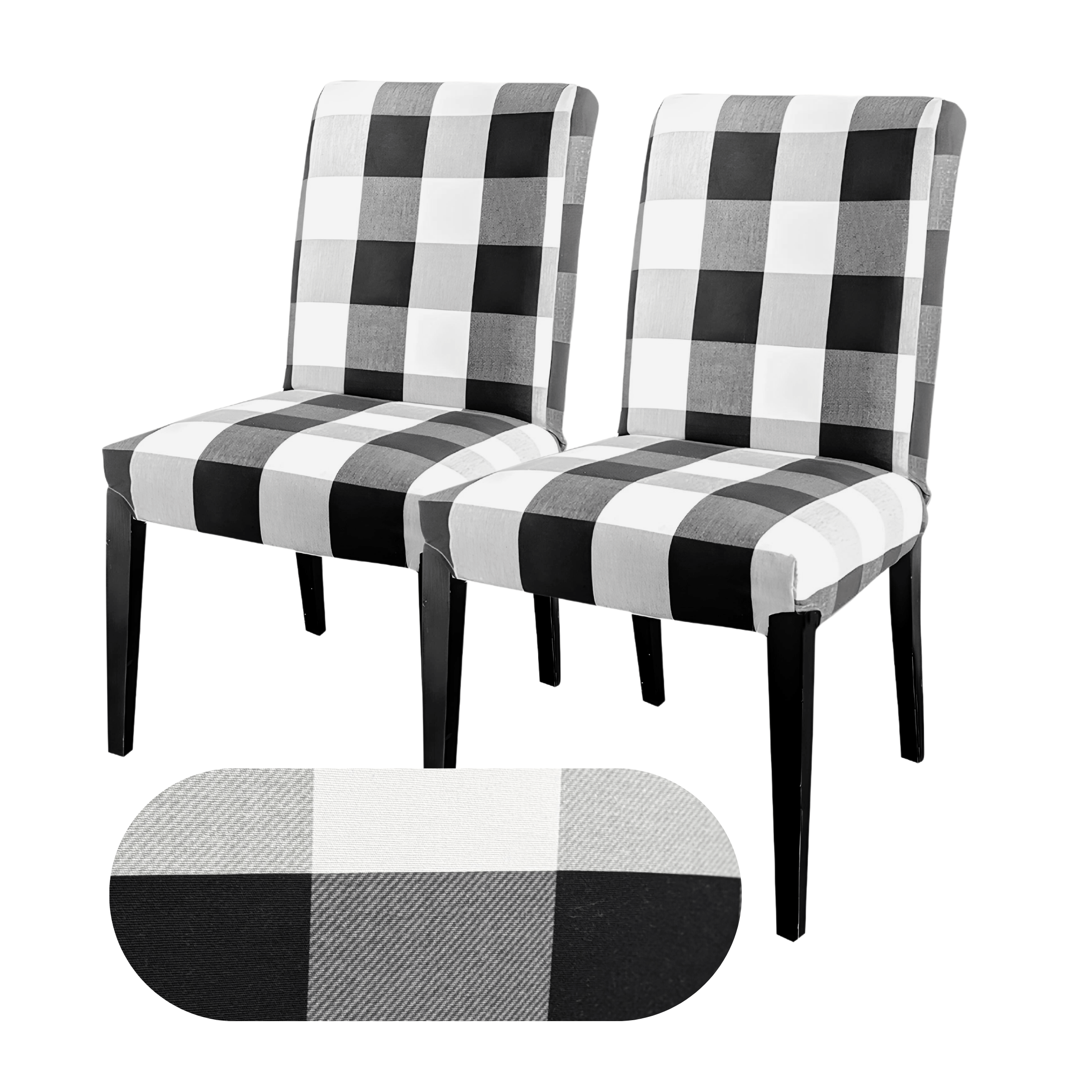 Rockin Cushions IKEA Henriksdal Dining Regular 2 Pack, Buffalo Check Black White Dining Chair Covers, Compatible with IKEA Henriksdal