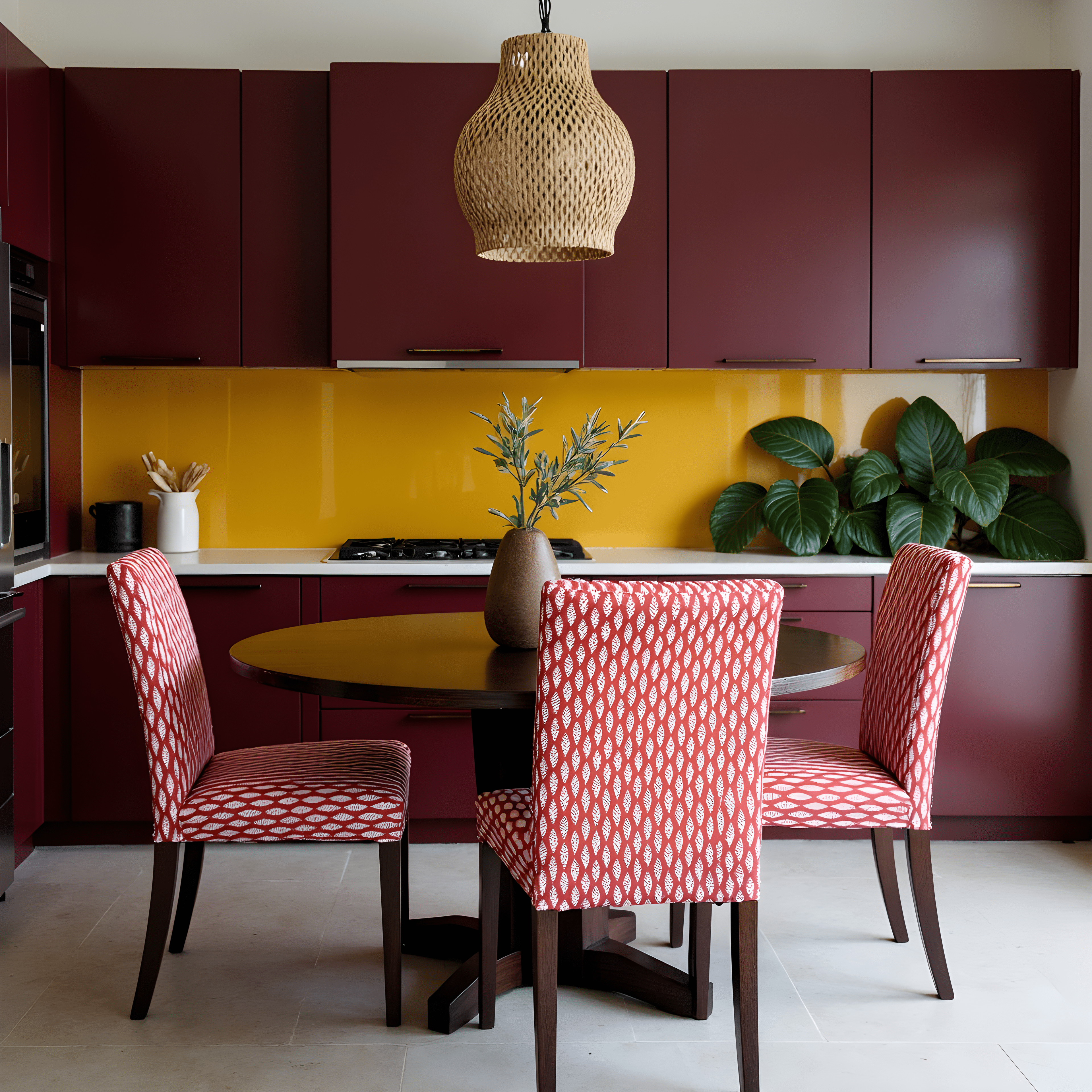 Rockin Cushions IKEA Henriksdal Dining Regular 2 Pack, Leaf Terracotta Red Dining Chair Covers, Compatible with IKEA Henriksdal
