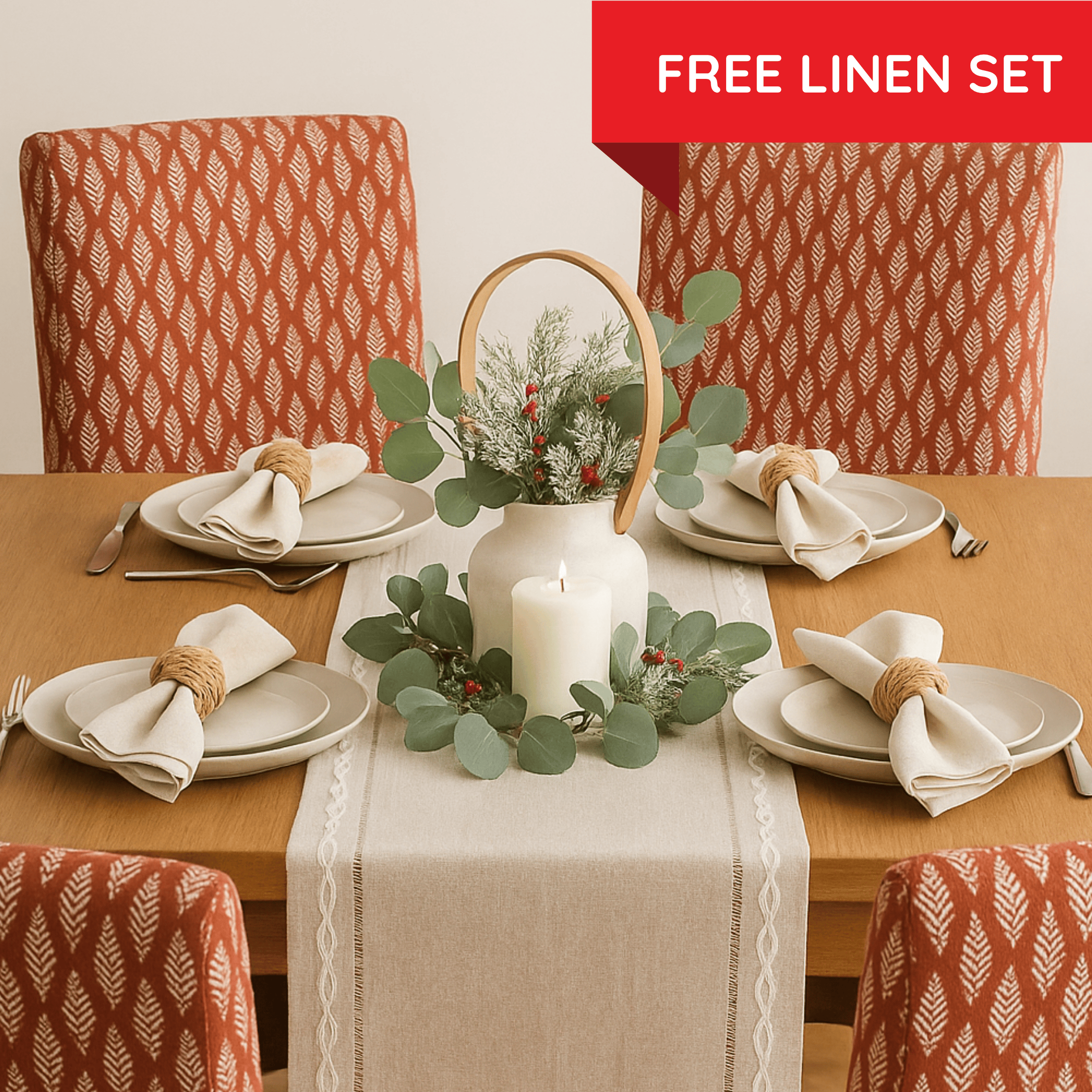 Rockin Cushions IKEA Henriksdal Dining Regular 2 Pack, Leaf Terracotta Red Dining Chair Covers, Compatible with IKEA Henriksdal