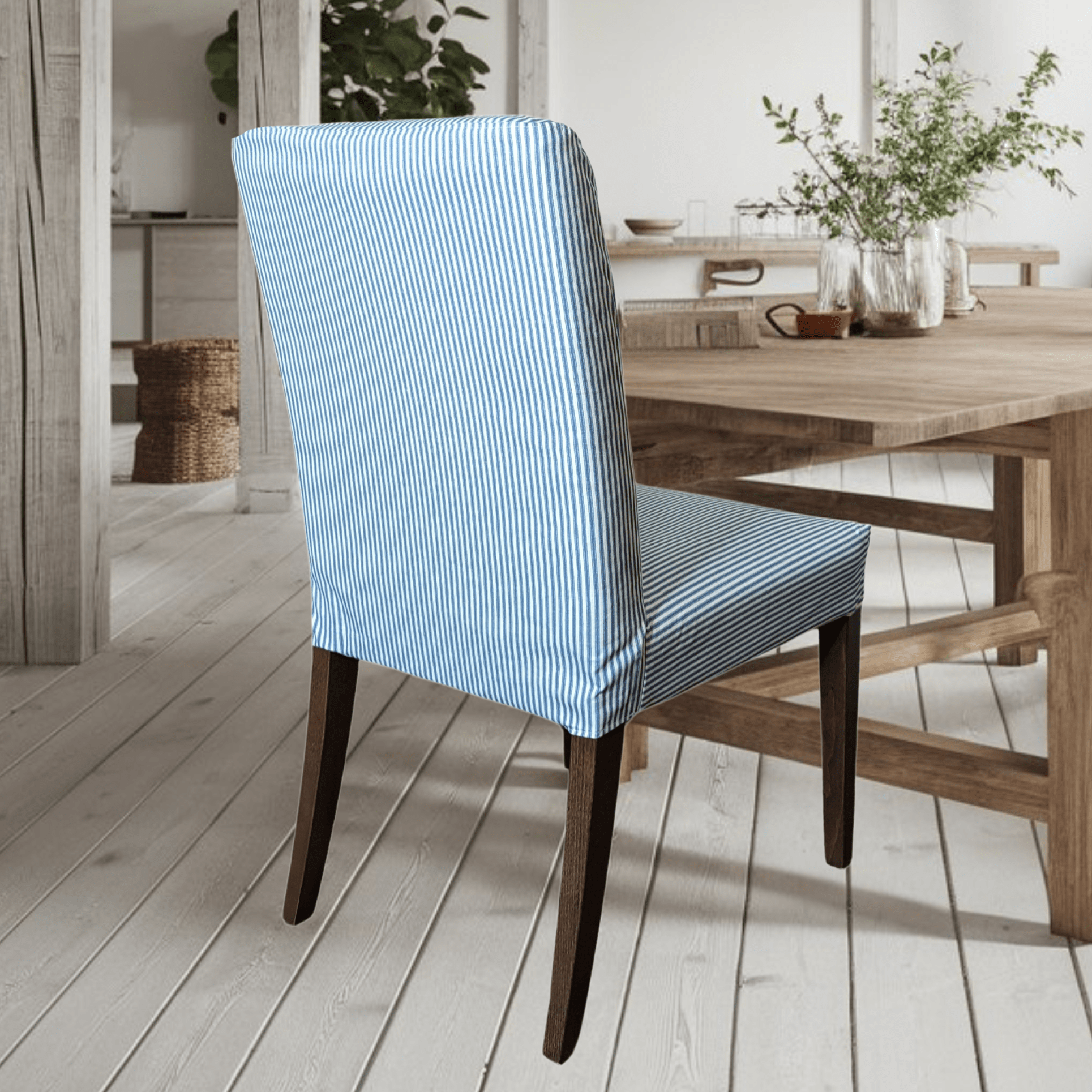 Rockin Cushions IKEA Henriksdal Dining Regular Blue Ticking Stripe Dining Chair Covers, Compatible with IKEA Henriksdal, Set of 2