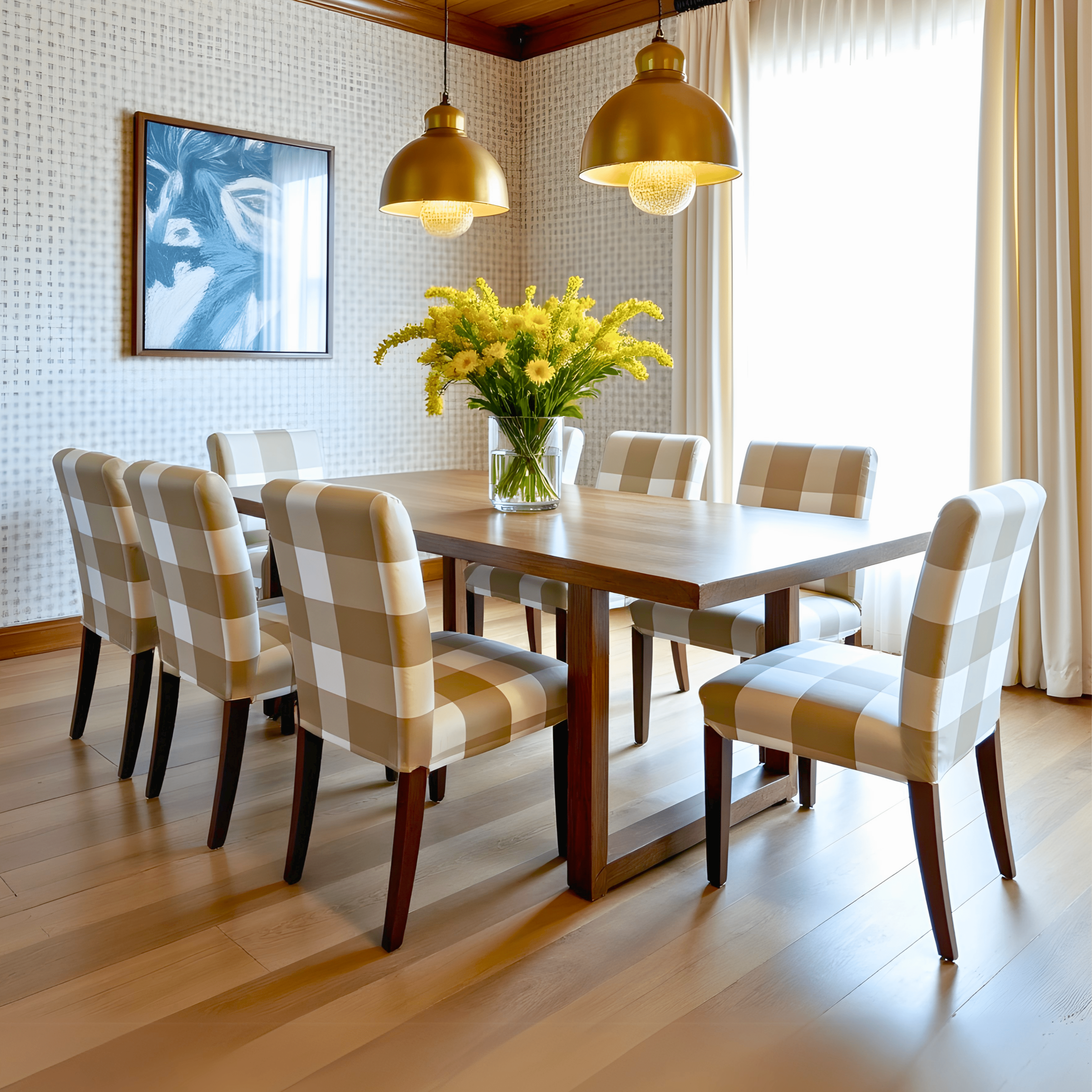 Rockin Cushions IKEA Henriksdal Dining Regular Buffalo Check Beige Dining Chair Cover, Compatible with IKEA Henriksdal