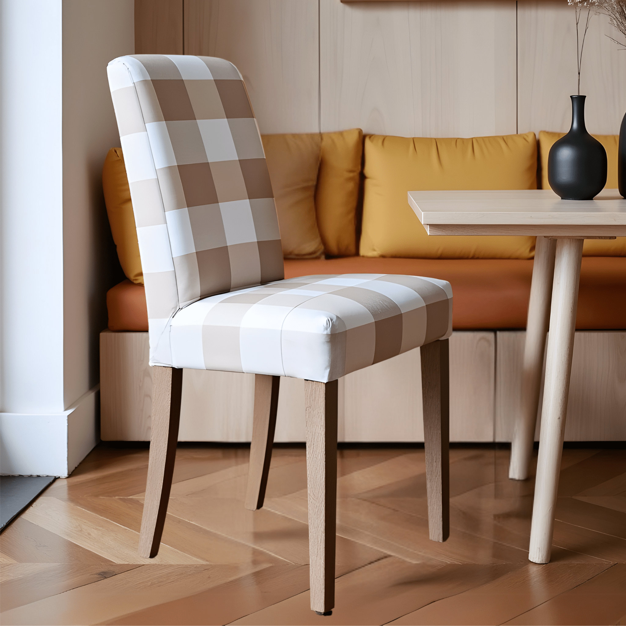 Rockin Cushions IKEA Henriksdal Dining Regular Buffalo Check Beige Dining Chair Cover, Compatible with IKEA Henriksdal