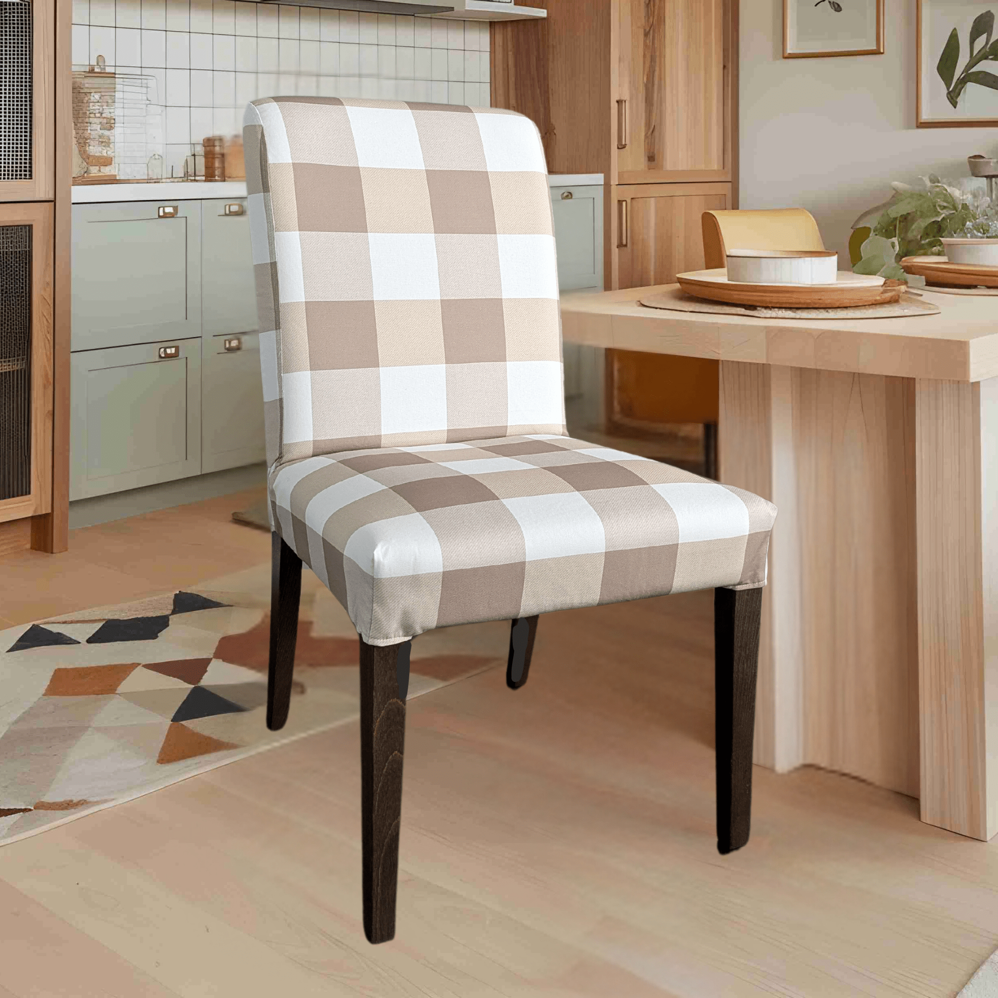 Rockin Cushions IKEA Henriksdal Dining Regular Buffalo Check Beige Dining Chair Cover, Compatible with IKEA Henriksdal, Set of 2