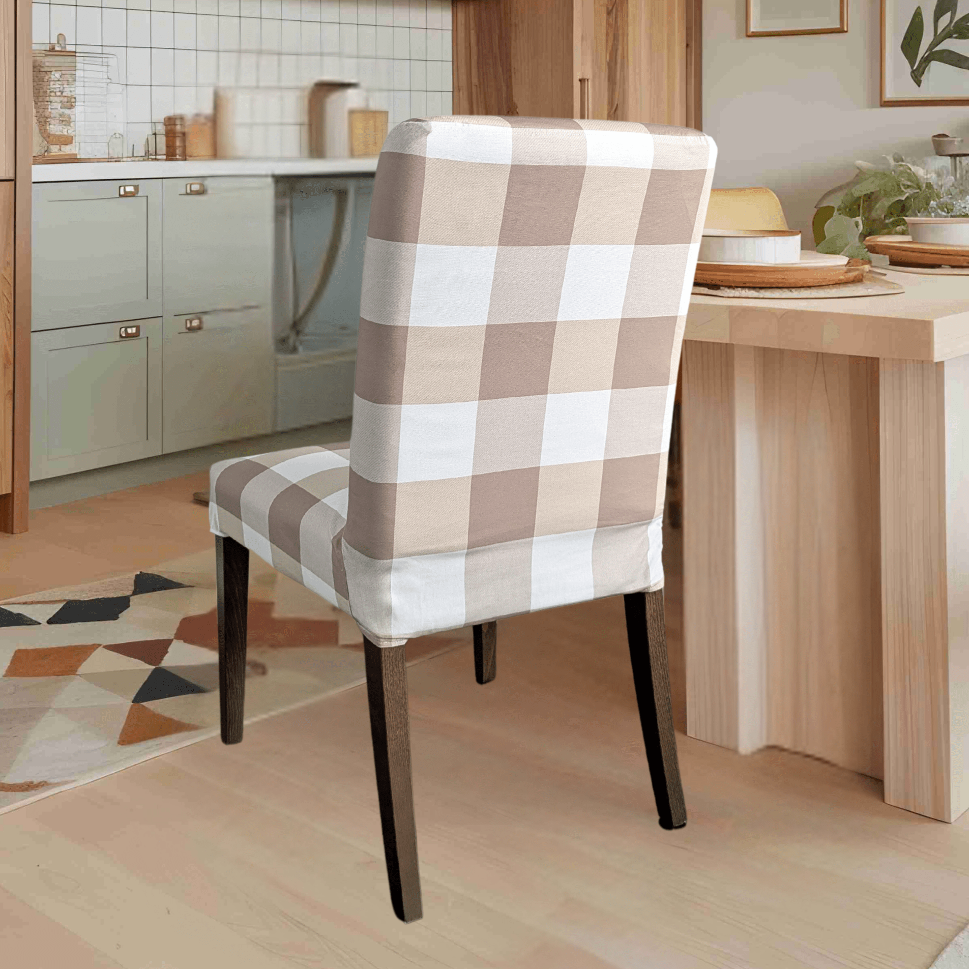 Rockin Cushions IKEA Henriksdal Dining Regular Buffalo Check Beige Dining Chair Cover, Compatible with IKEA Henriksdal, Set of 2