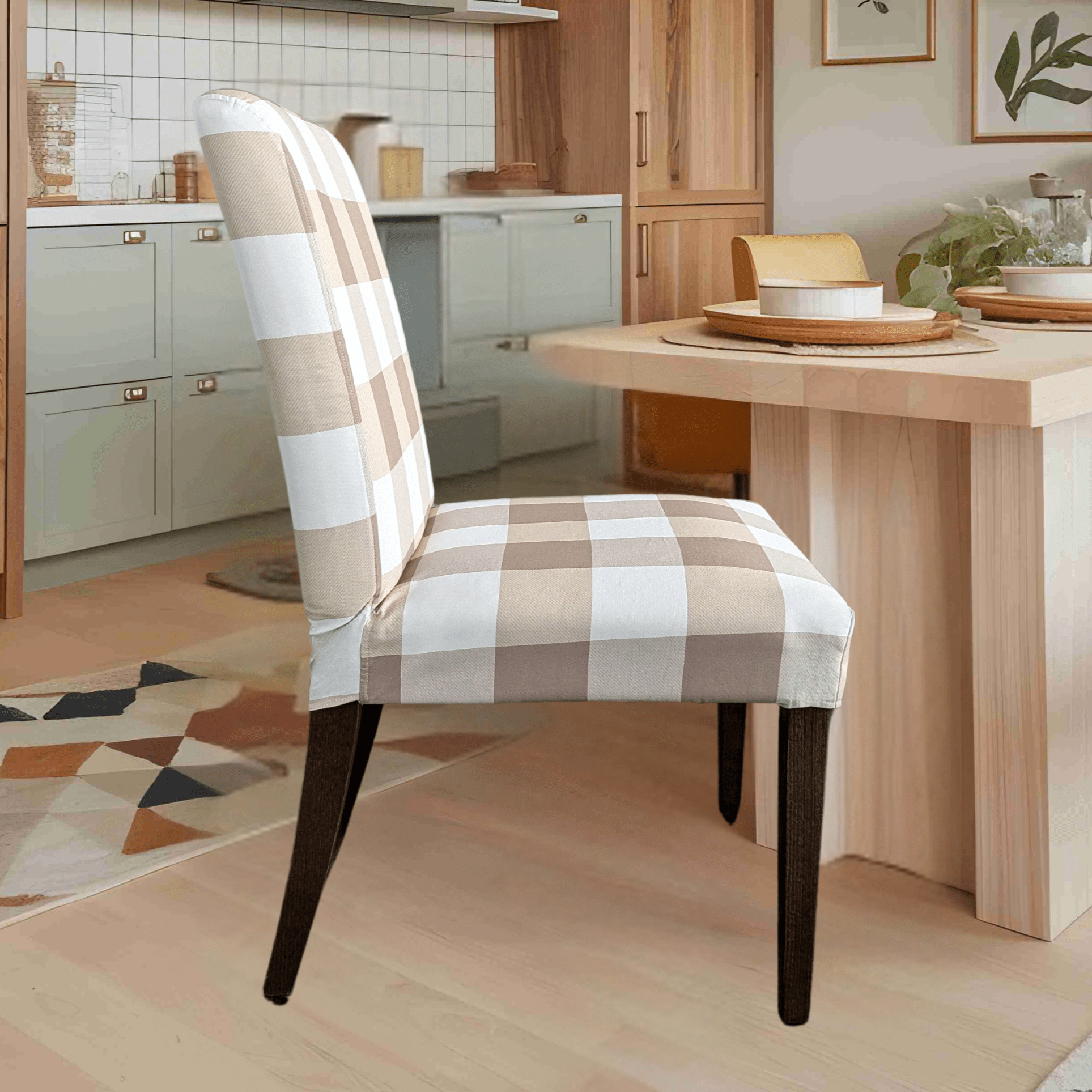 Rockin Cushions IKEA Henriksdal Dining Regular Buffalo Check Beige Dining Chair Cover, Compatible with IKEA Henriksdal, Set of 2