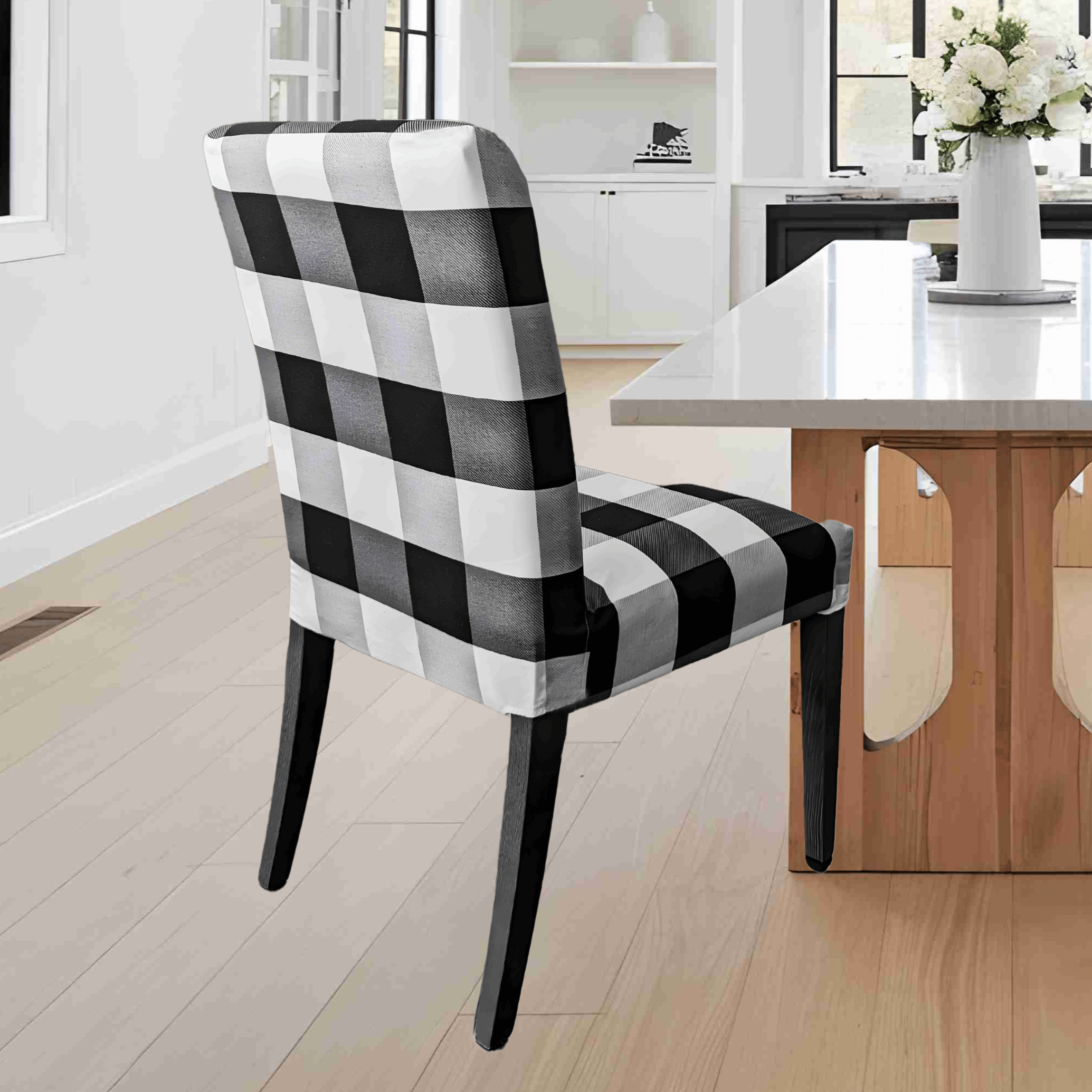 Rockin Cushions IKEA Henriksdal Dining Regular Buffalo Check Black White Dining Chair Covers, Compatible with IKEA Henriksdal, Set of 2