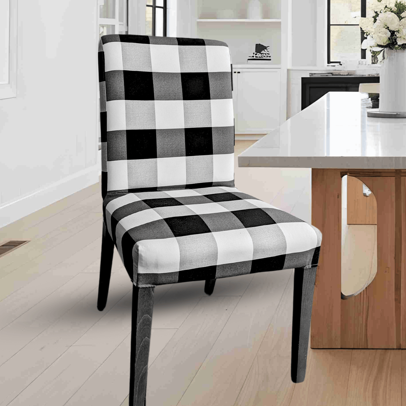 Buffalo Check Black White Dining Chair Covers Compatible with IKEA He Rockin Cushions