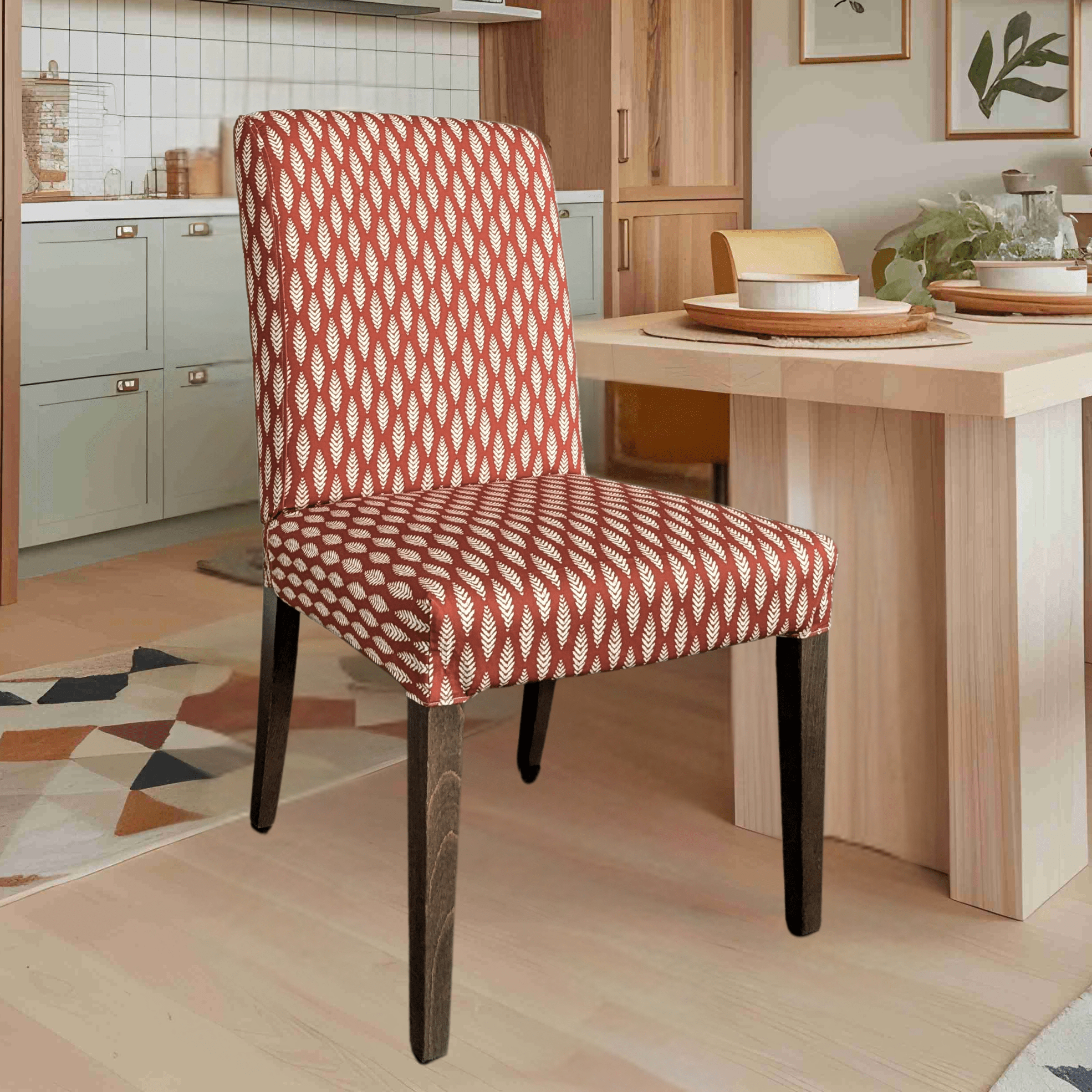 Rockin Cushions IKEA Henriksdal Dining Regular Leaf Terracotta Red Dining Chair Covers, Compatible with IKEA Henriksdal, Set of 2