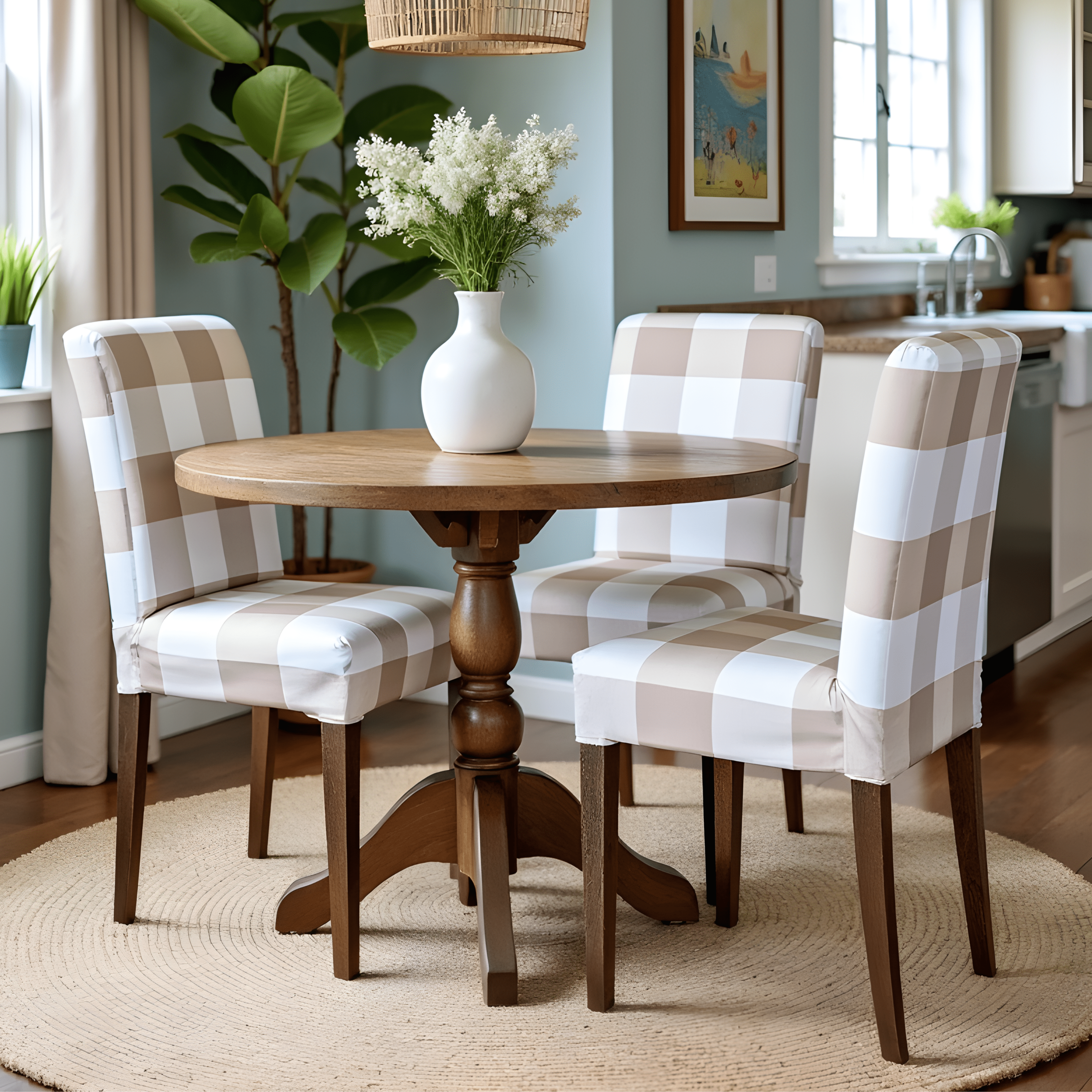 Rockin Cushions IKEA Henriksdal Dining Regular Rockin Cushions 100% Cotton Buffalo Check Beige Slipcover, Compatible with IKEA Henriksdal Dining Chair | Set of 2