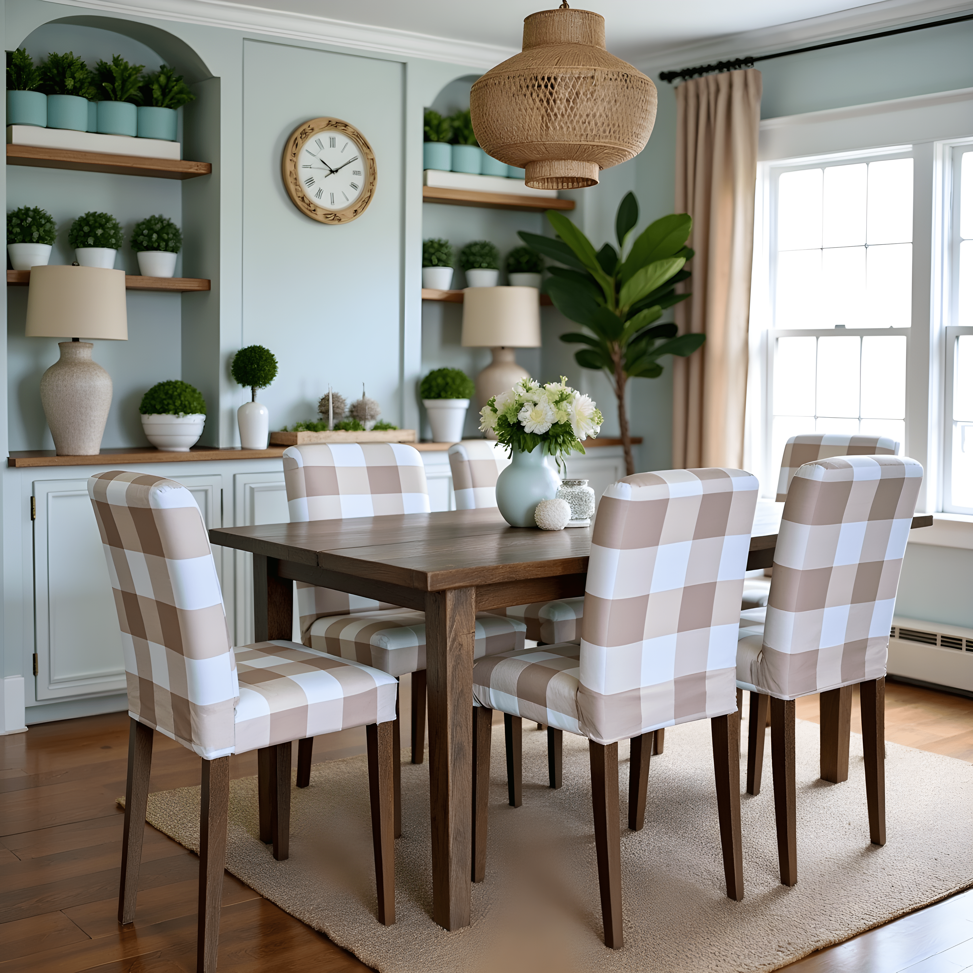 Rockin Cushions IKEA Henriksdal Dining Regular Rockin Cushions 100% Cotton Buffalo Check Beige Slipcover, Compatible with IKEA Henriksdal Dining Chair | Set of 2