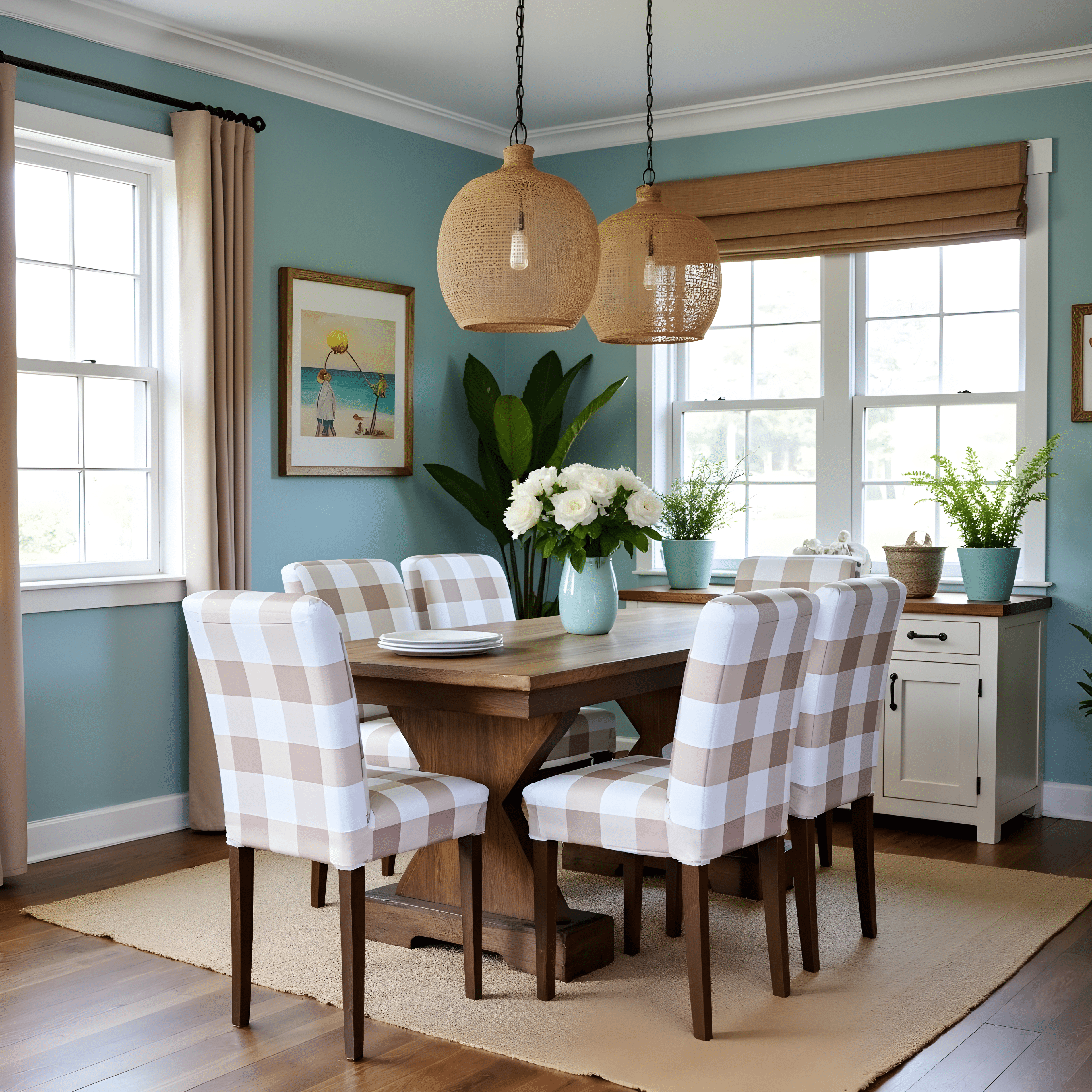 Rockin Cushions IKEA Henriksdal Dining Regular Rockin Cushions 100% Cotton Buffalo Check Beige Slipcover, Compatible with IKEA Henriksdal Dining Chair | Set of 2