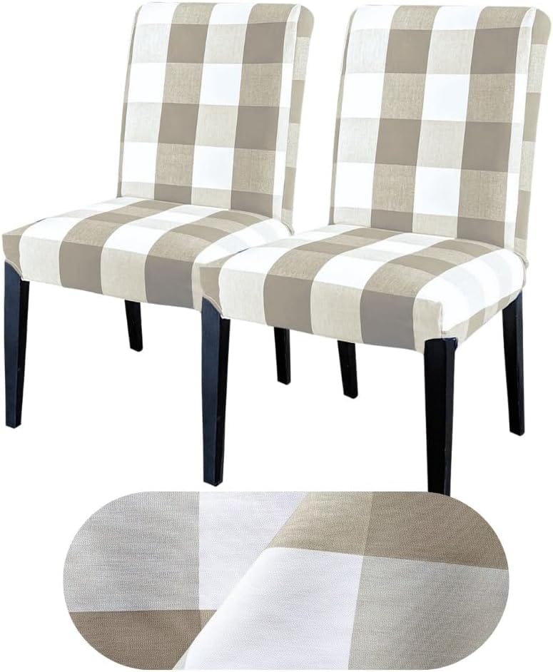 Rockin Cushions IKEA Henriksdal Dining Regular Rockin Cushions 100% Cotton Buffalo Check Beige Slipcover, Compatible with IKEA Henriksdal Dining Chair | Set of 2