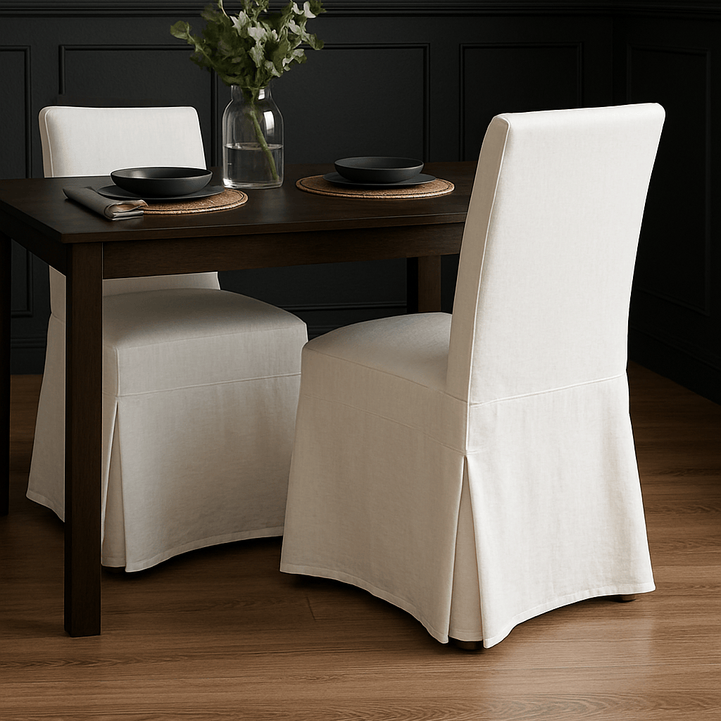 Rockin Cushions IKEA Henriksdal Dining Set of 2 — White Linen Floor-Length Slipcovers, Compatible with IKEA Henriksdal