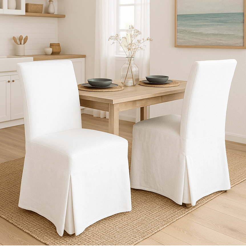 Rockin Cushions IKEA Henriksdal Dining Set of 2 — White Linen Floor-Length Slipcovers, Compatible with IKEA Henriksdal