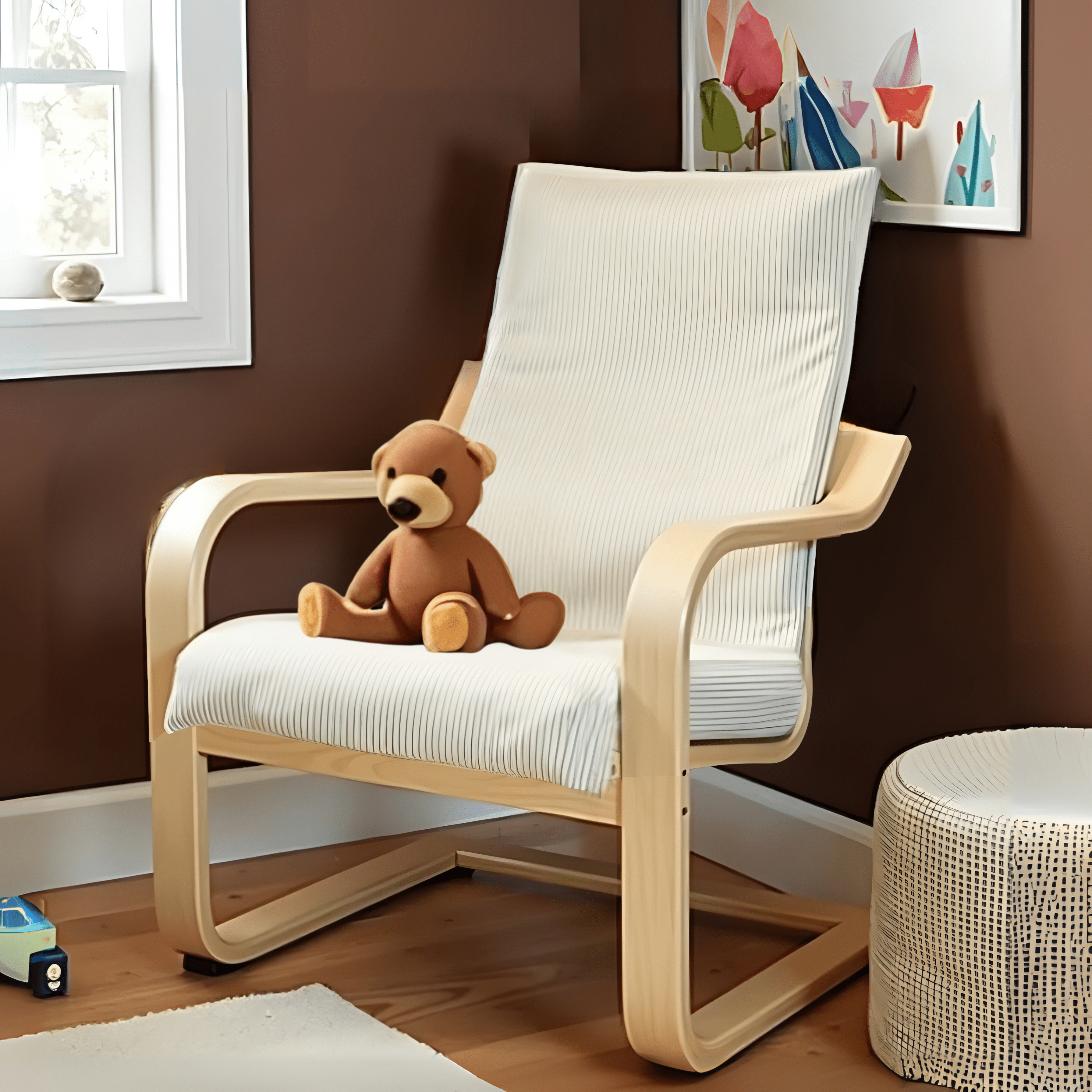 Rockin Cushions IKEA Kids Poang Beige Pinstripe Cushion Cover, Compatible with IKEA Children's Poang