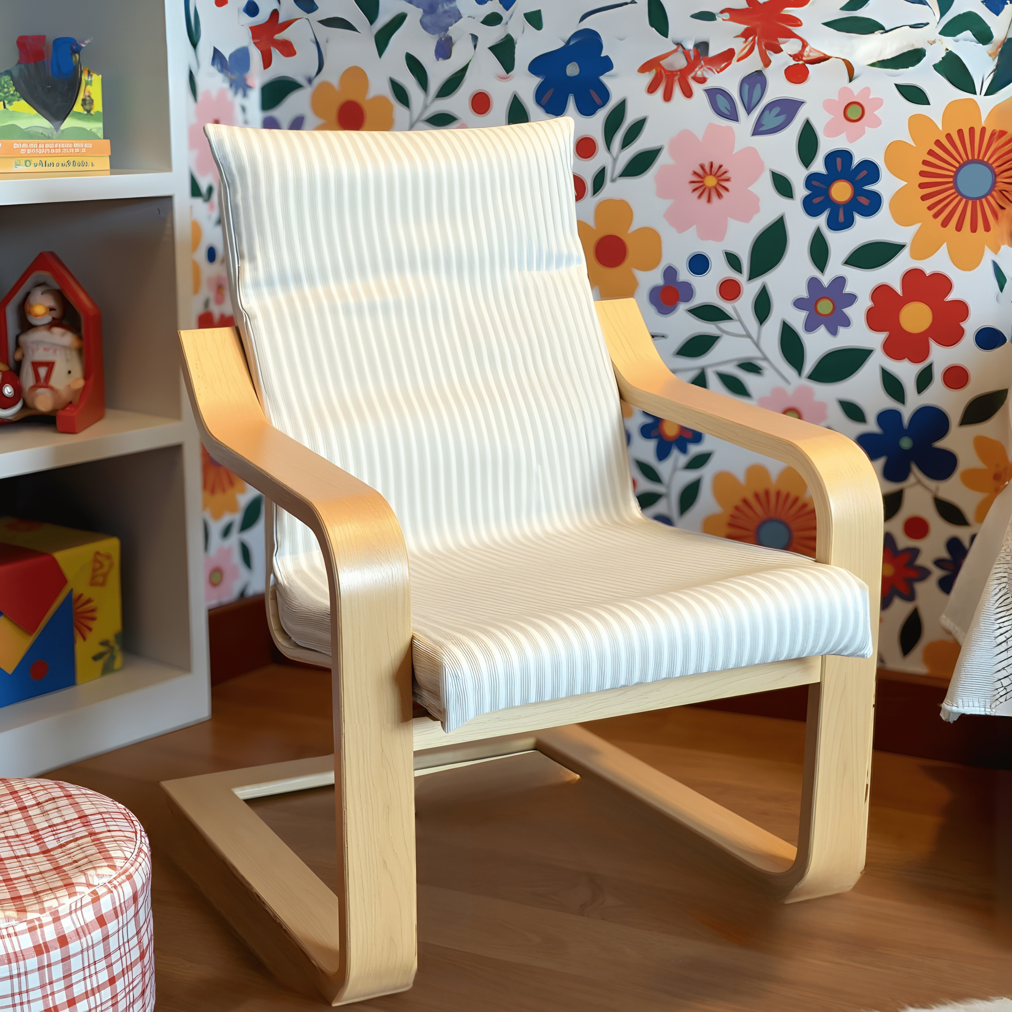 Rockin Cushions IKEA Kids Poang Beige Pinstripe Cushion Cover, Compatible with IKEA Children's Poang