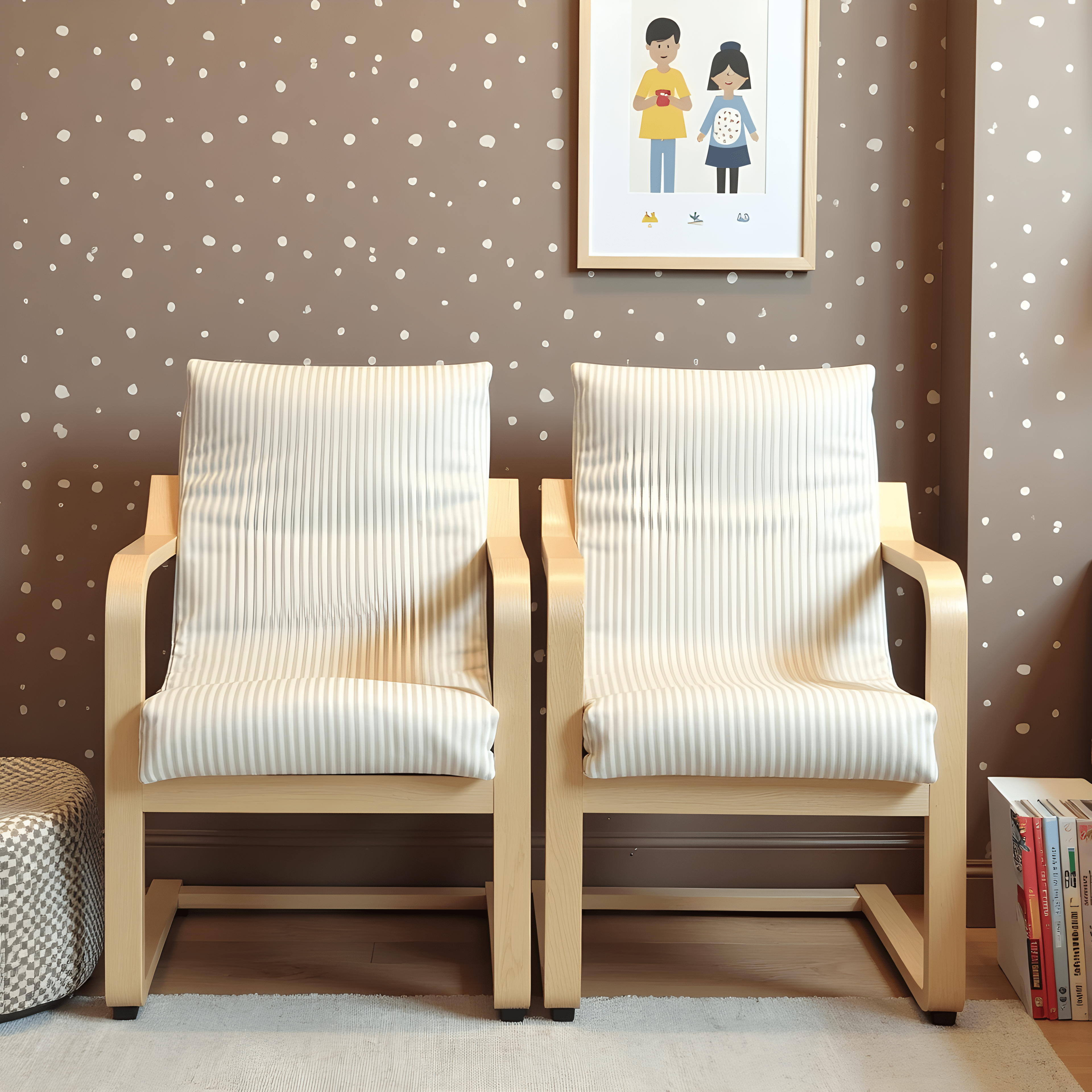 Rockin Cushions IKEA Kids Poang Beige Pinstripe Cushion Cover, Compatible with IKEA Children's Poang