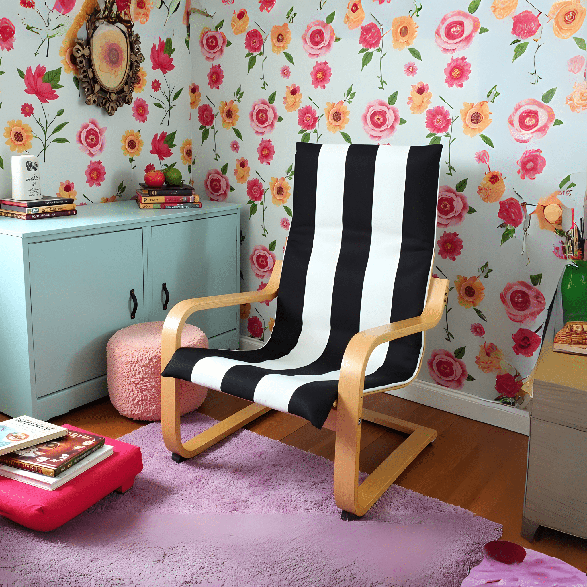 Rockin Cushions IKEA Kids Poang Black Stripe Cushion Cover, Compatible with IKEA Children's Poang