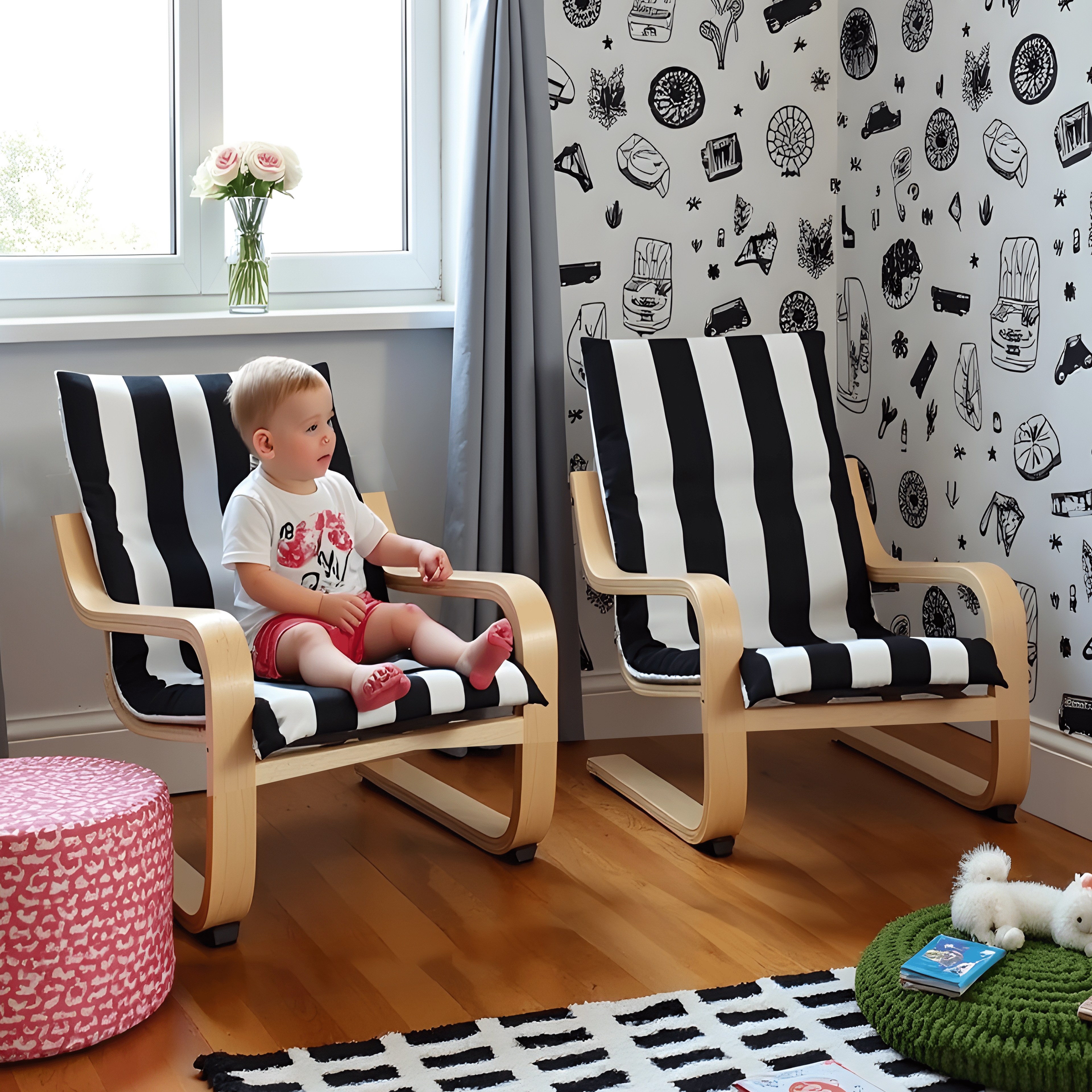 Rockin Cushions IKEA Kids Poang Black Stripe Cushion Cover, Compatible with IKEA Children's Poang