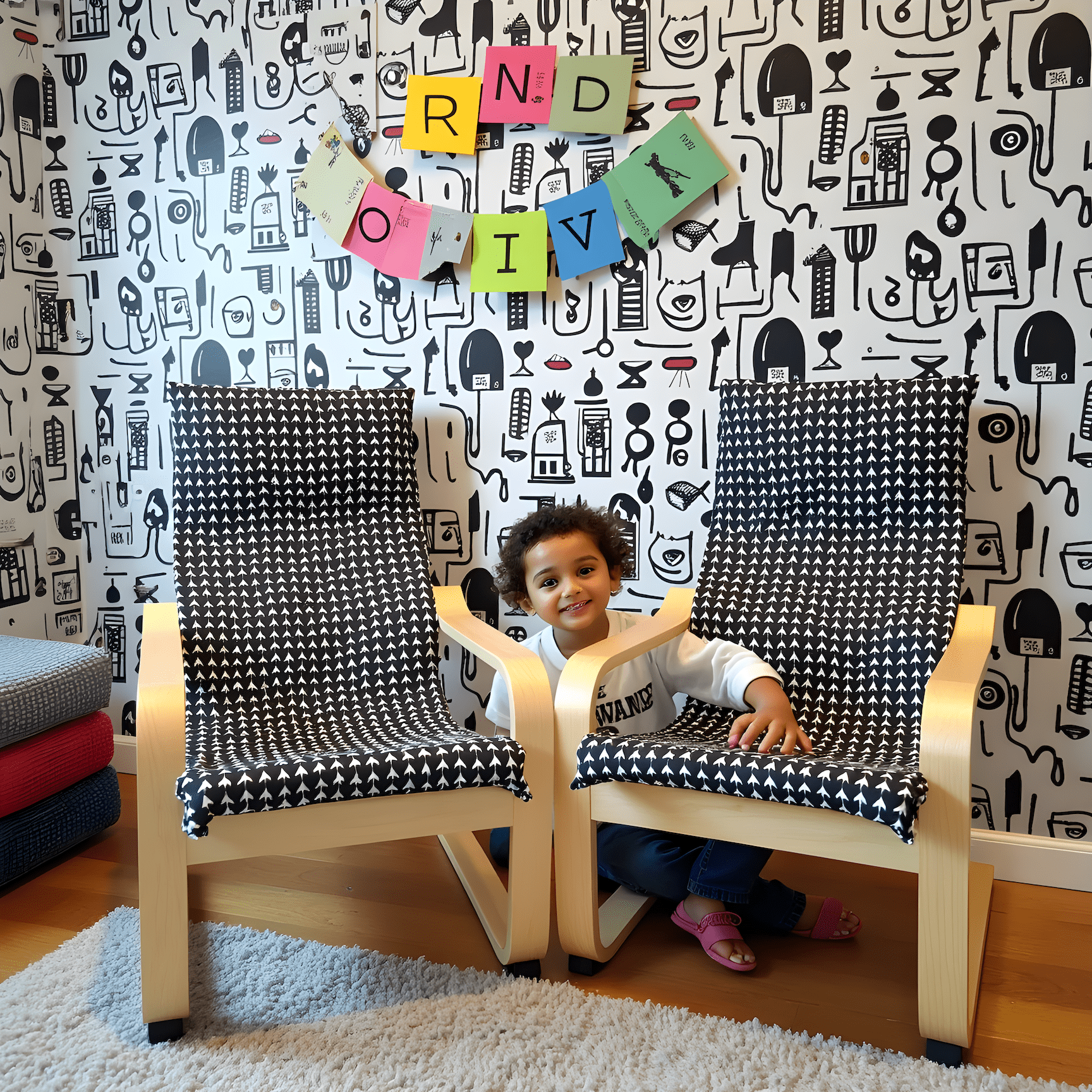 Rockin Cushions IKEA Kids Poang Black Vine Cotton Cushion Cover, Compatible with IKEA Children's Poang