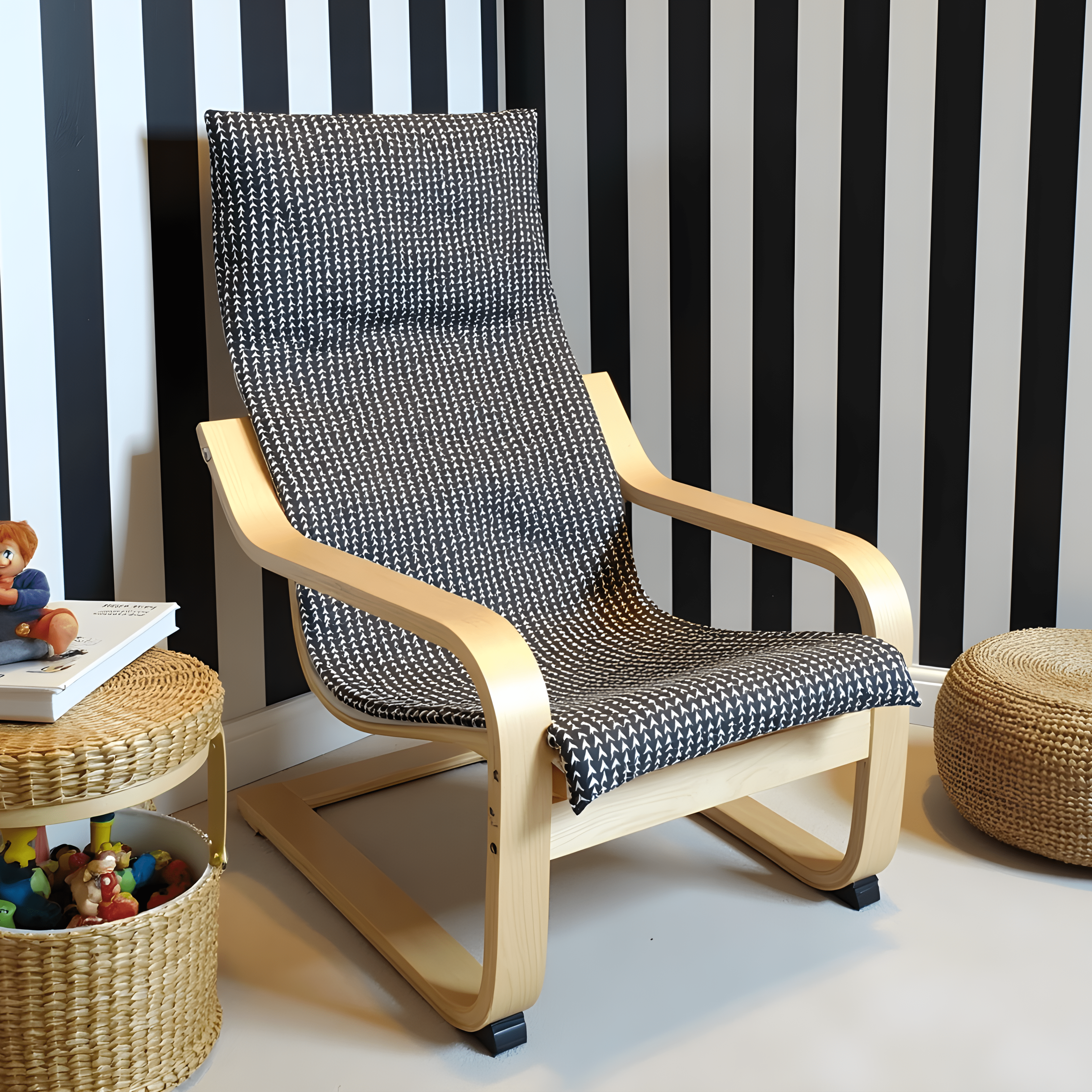 Rockin Cushions IKEA Kids Poang Black Vine Cotton Cushion Cover, Compatible with IKEA Children's Poang