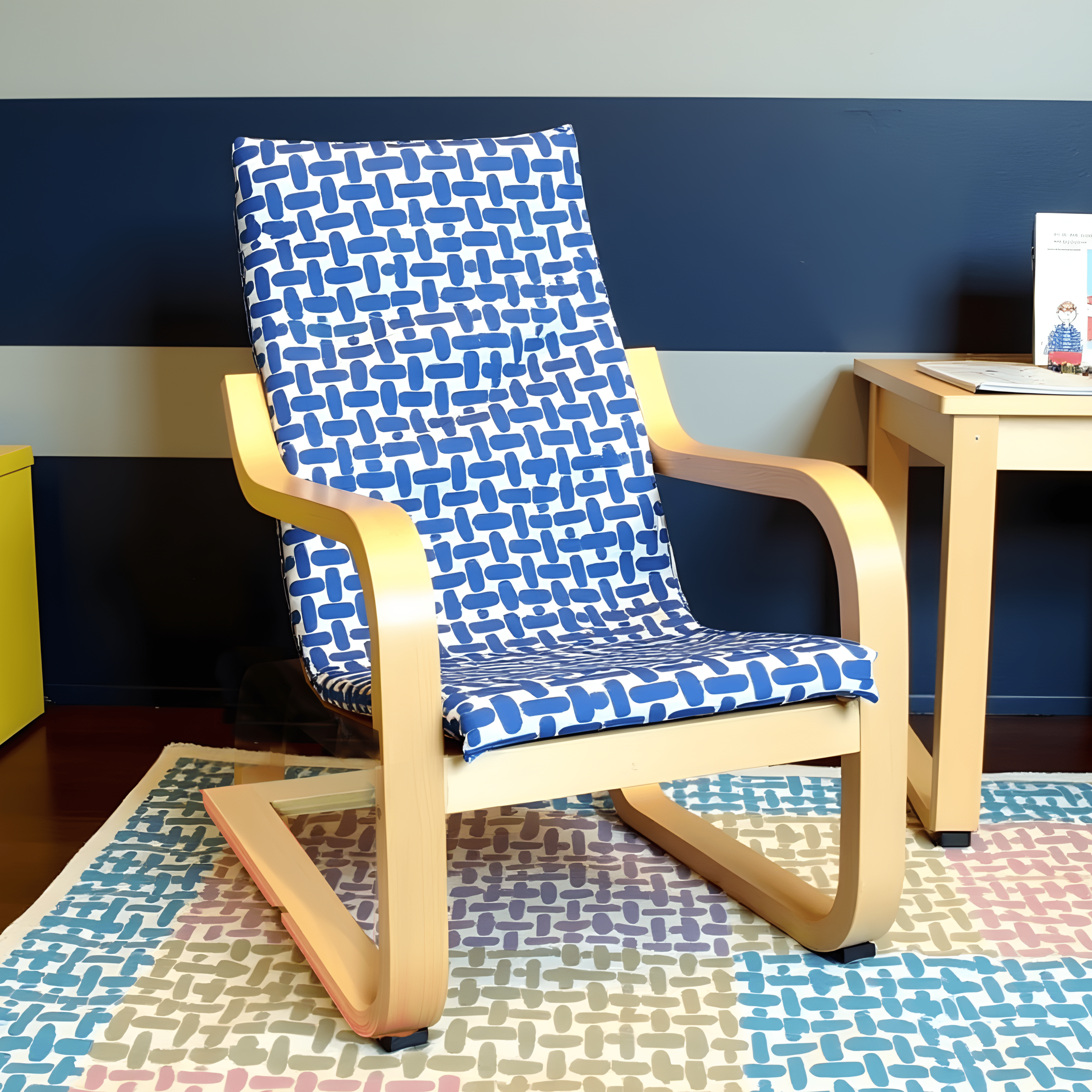 Rockin Cushions IKEA Kids Poang Blue Abstract Print Cushion Cover, Compatible with IKEA Children's Poang