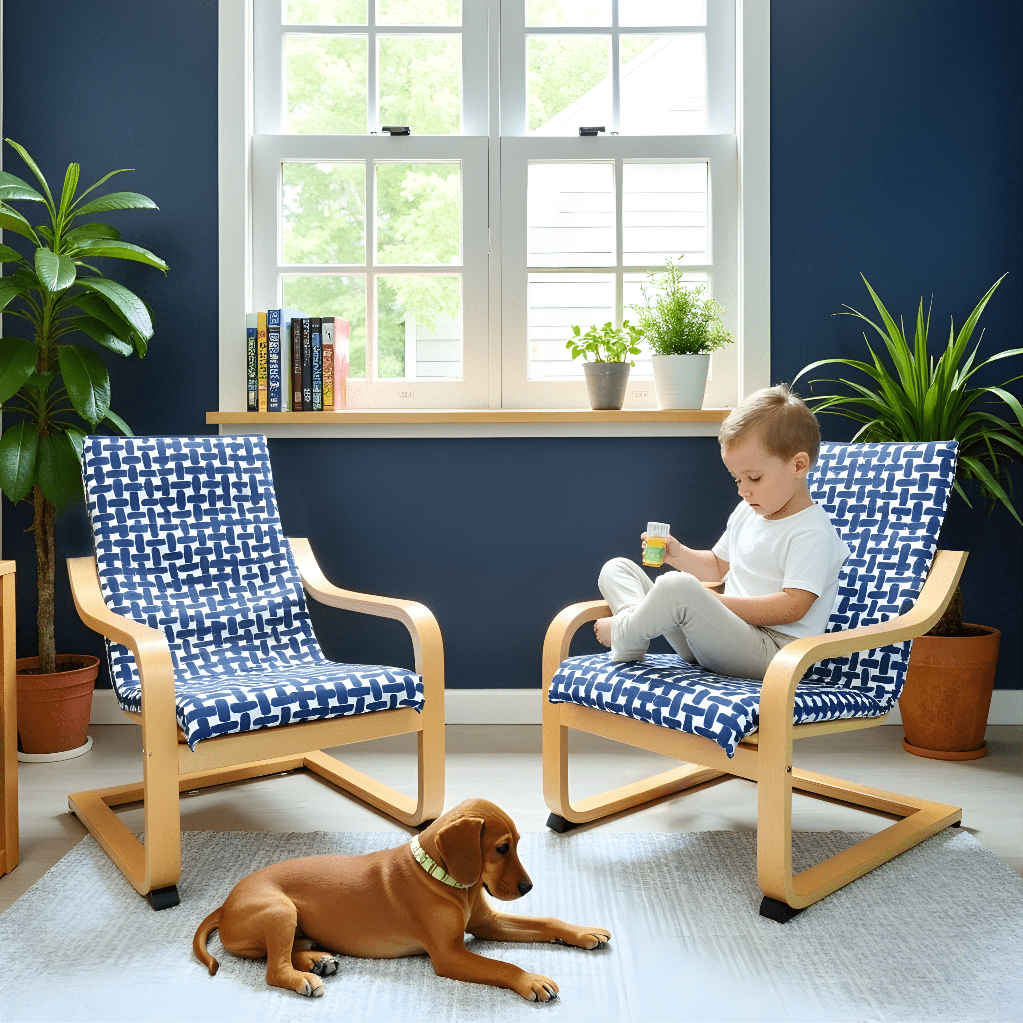 Rockin Cushions IKEA Kids Poang Blue Abstract Print Cushion Cover, Compatible with IKEA Children's Poang