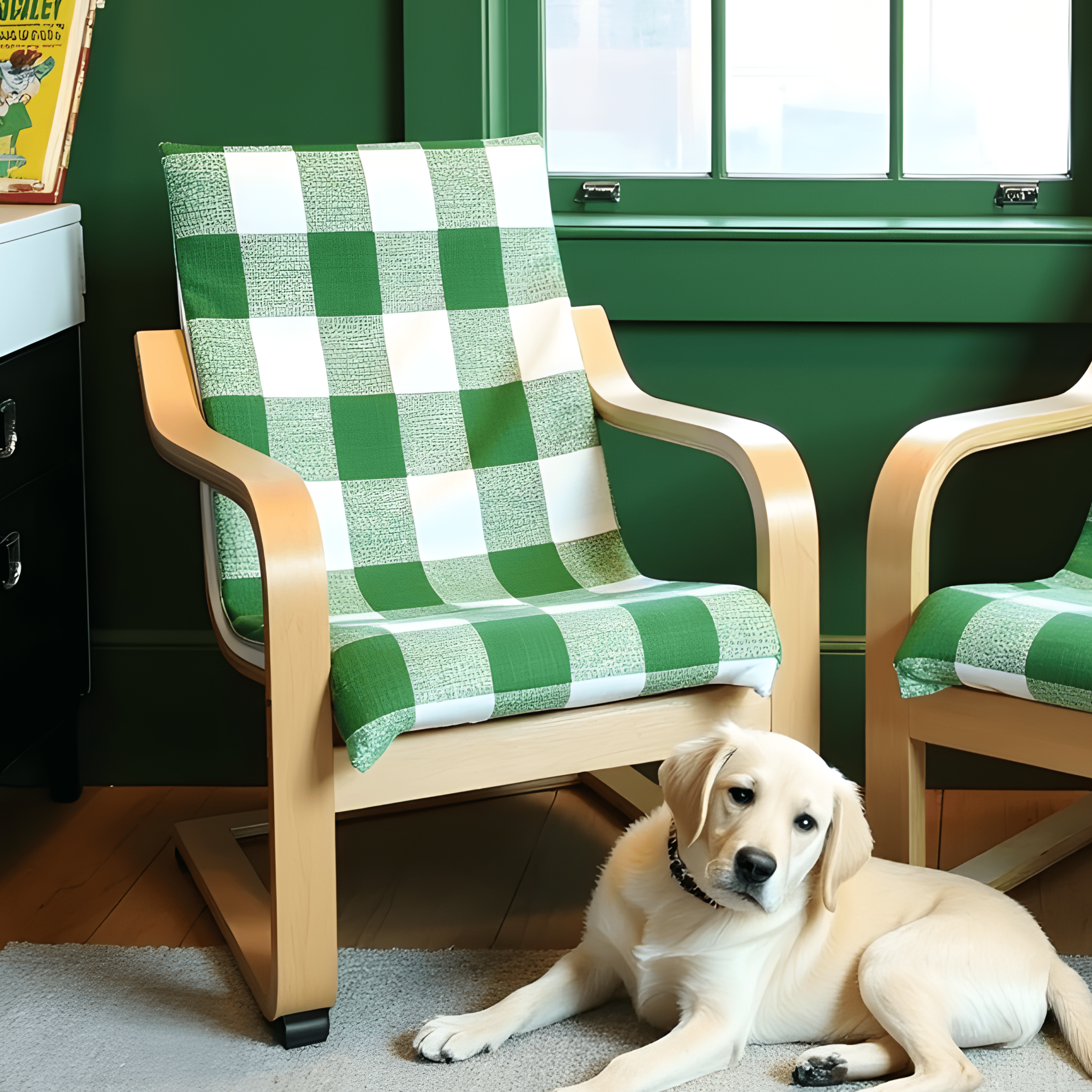 Rockin Cushions IKEA Kids Poang Green Check Cushion Cover, Compatible with IKEA Children's Poang