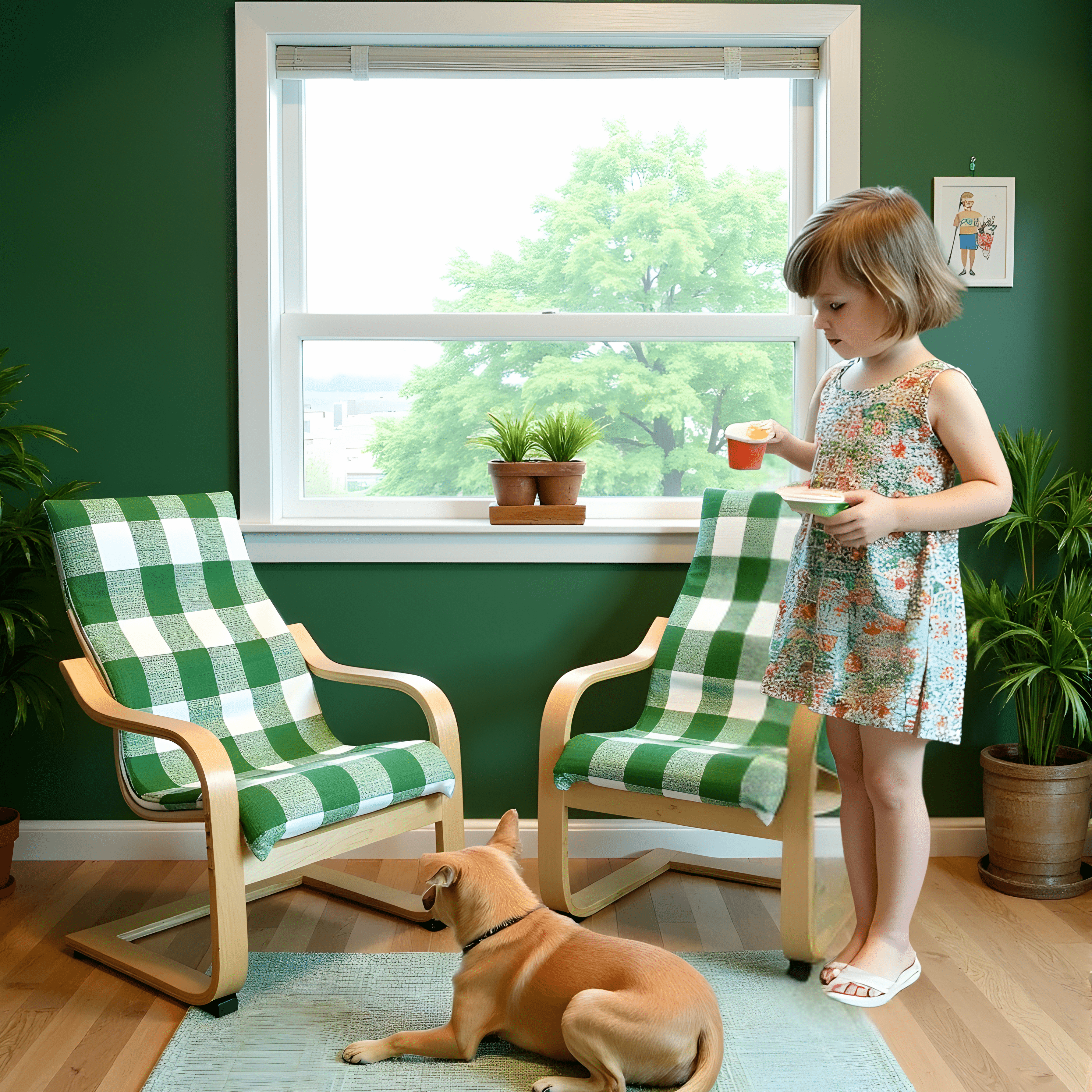Rockin Cushions IKEA Kids Poang Green Check Cushion Cover, Compatible with IKEA Children's Poang
