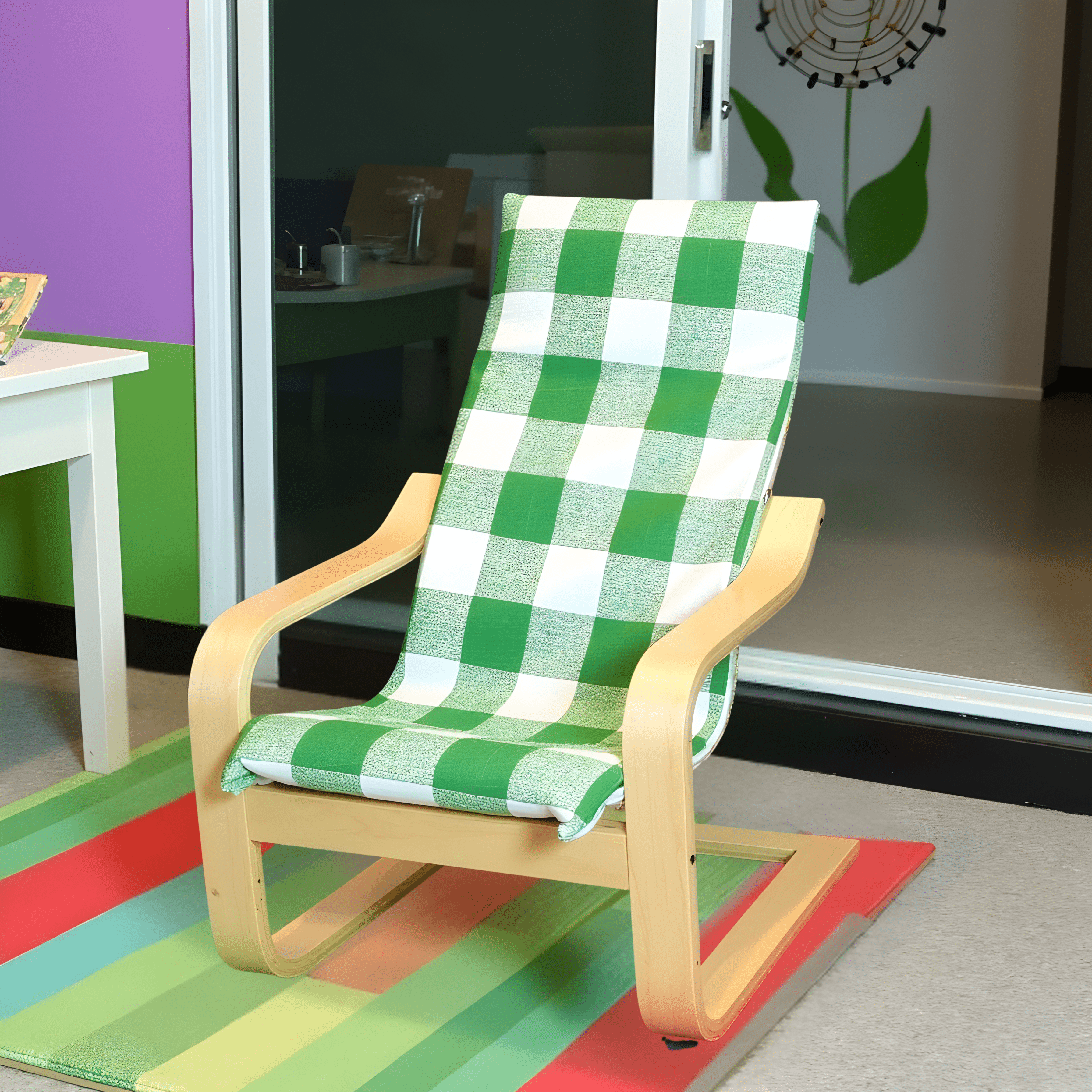 Rockin Cushions IKEA Kids Poang Green Check Cushion Cover, Compatible with IKEA Children's Poang