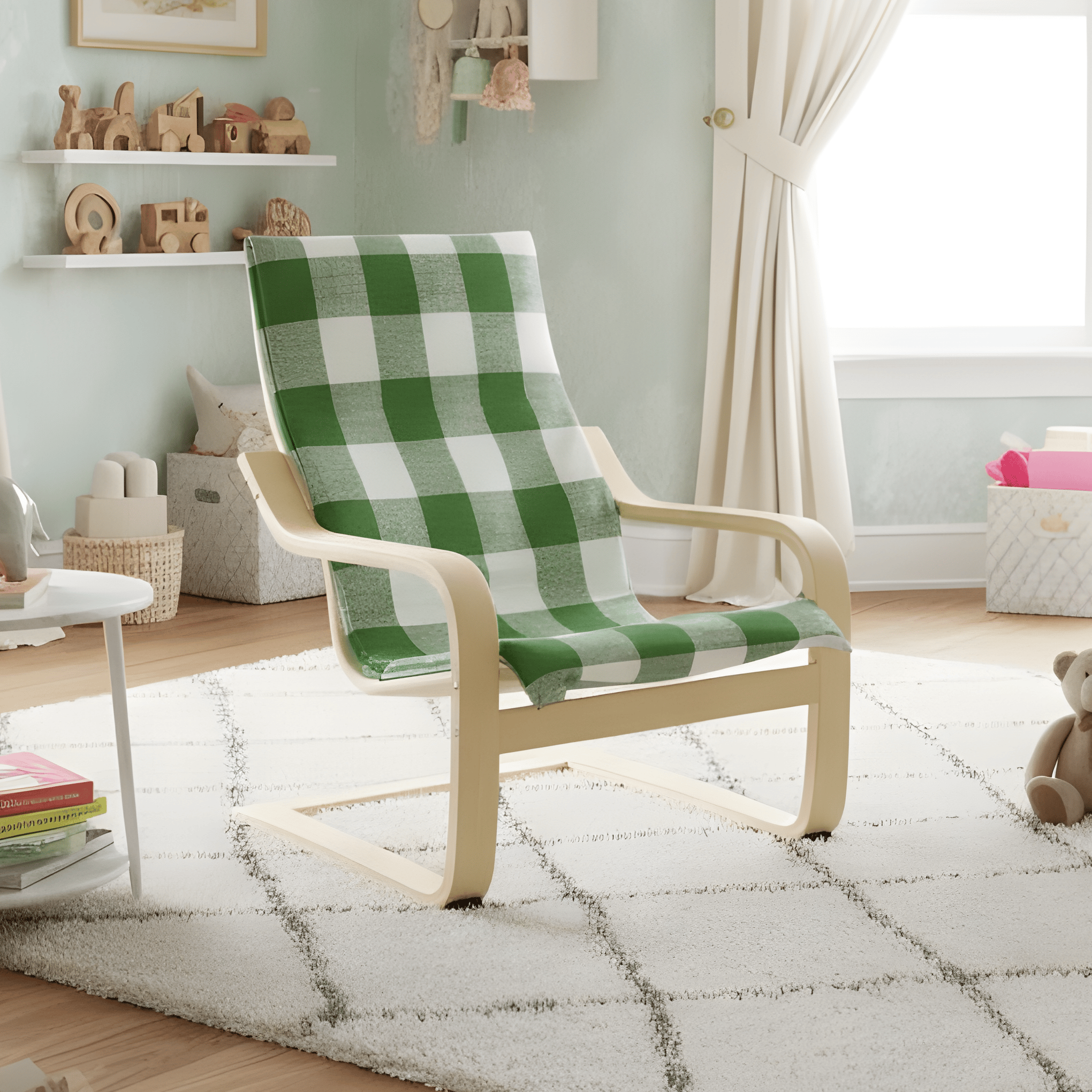 Rockin Cushions IKEA Kids Poang Green Check Cushion Cover, Compatible with IKEA Children's Poang