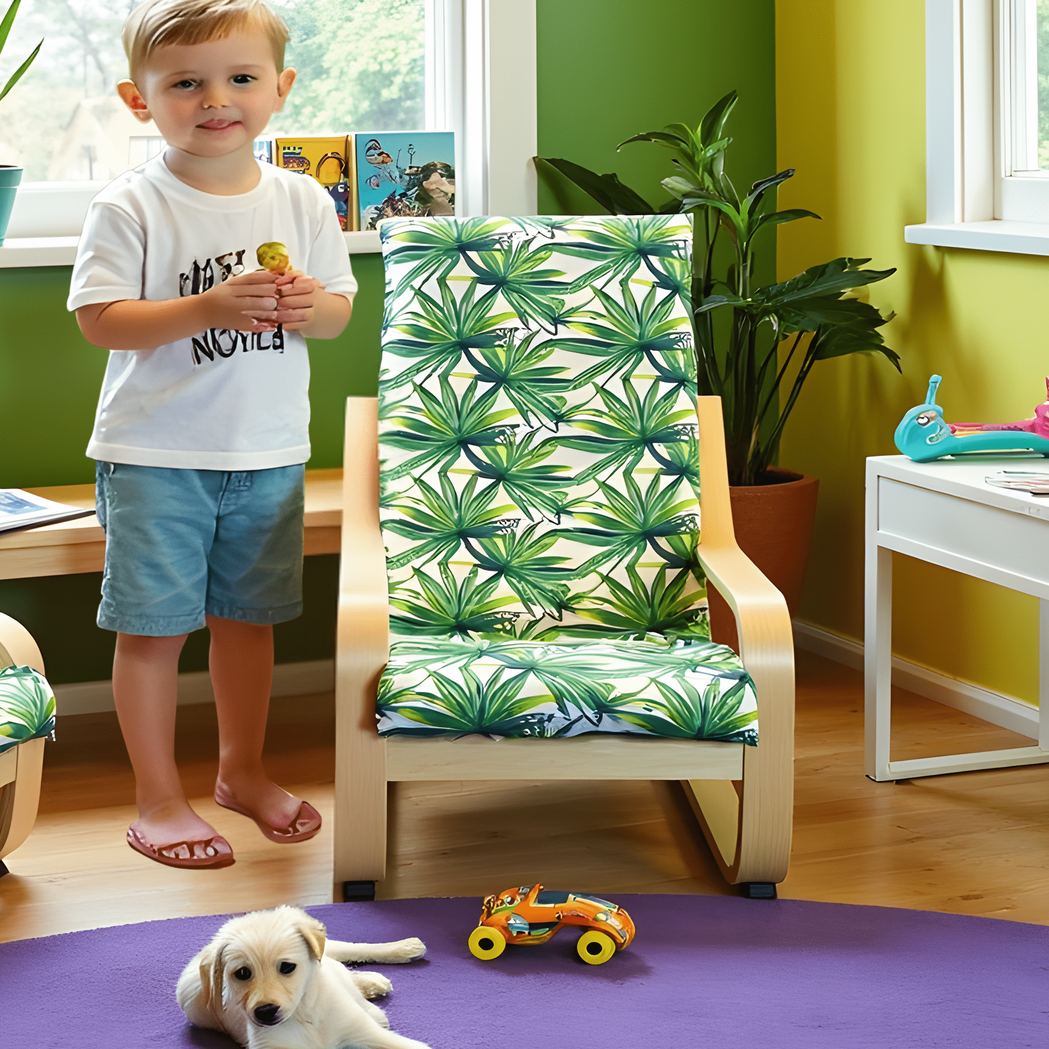 Rockin Cushions IKEA Kids Poang Green Palm Leaf Cushion Cover, Compatible with IKEA Children's Poang