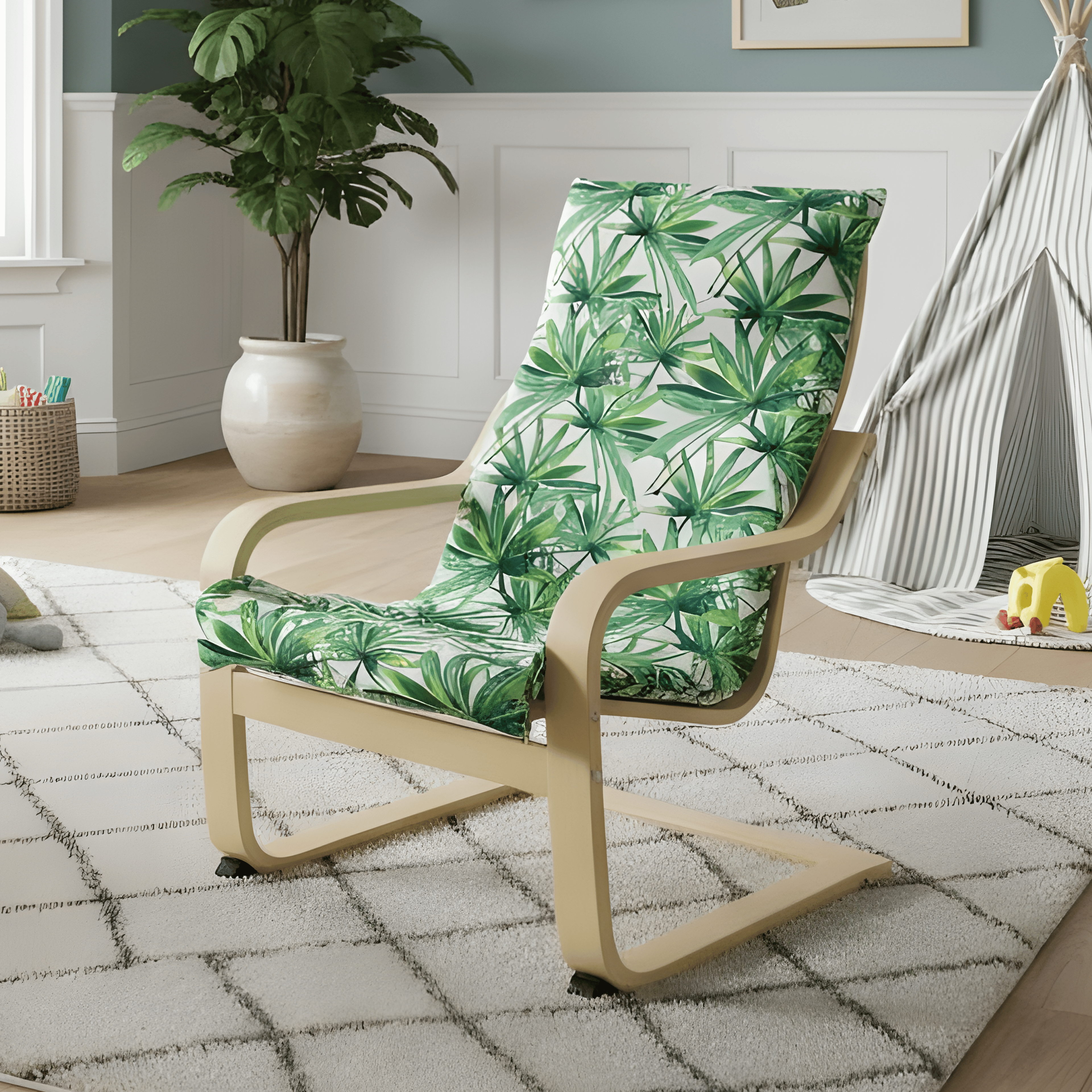 Rockin Cushions IKEA Kids Poang Green Palm Leaf Cushion Cover, Compatible with IKEA Children's Poang